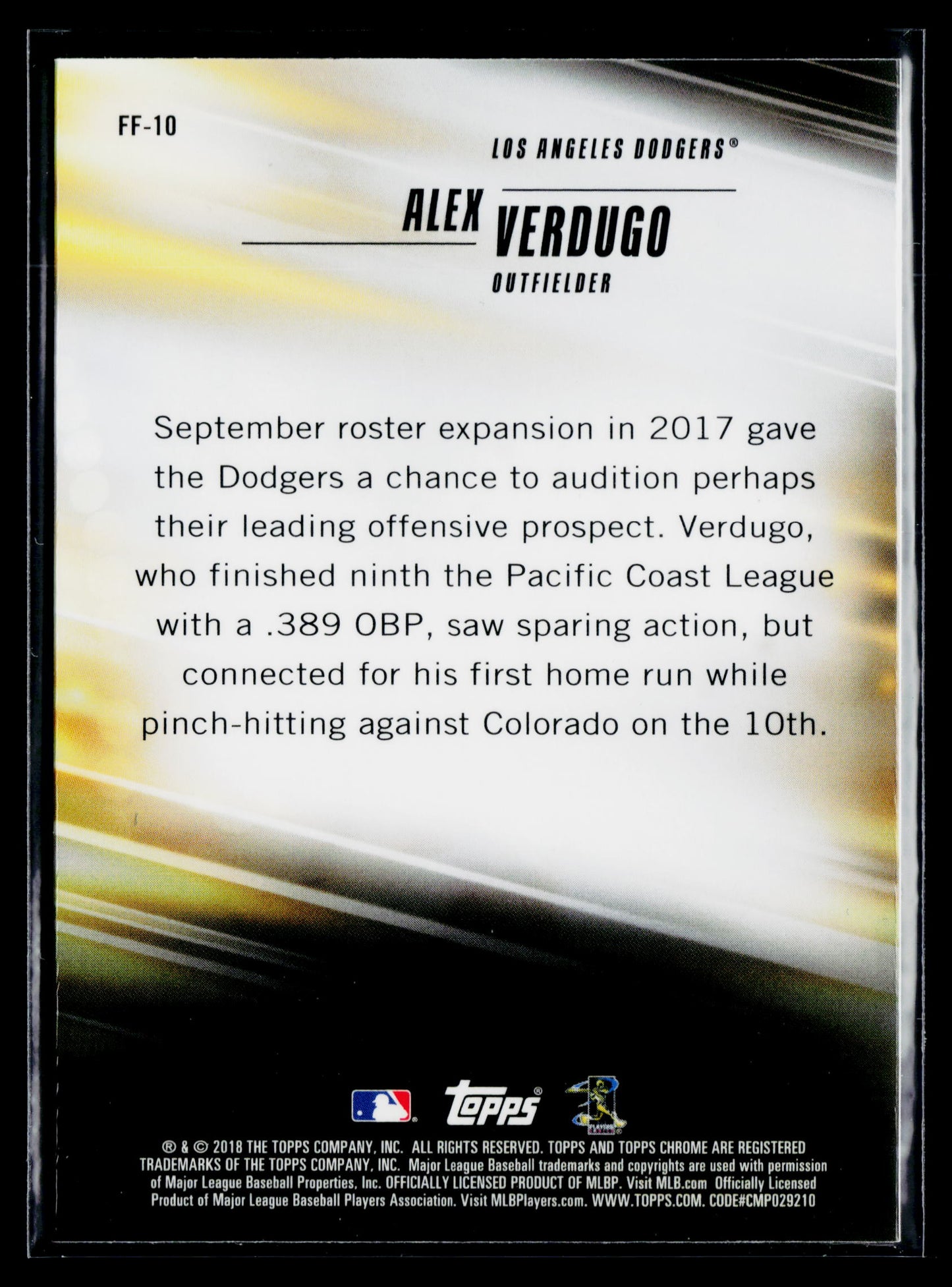 2018 Topps Chrome Alex Verdugo Freshman Flash #FF-10