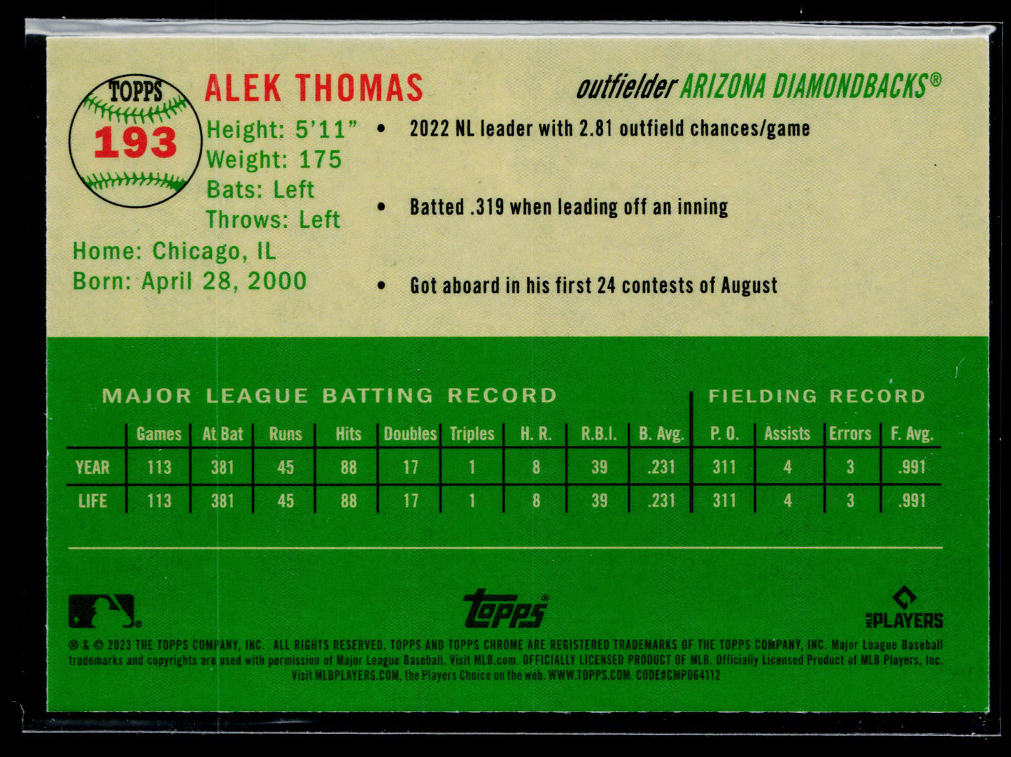 2023 Topps Chrome Platinum Anniversary Alek Thomas Prism Refractors #193