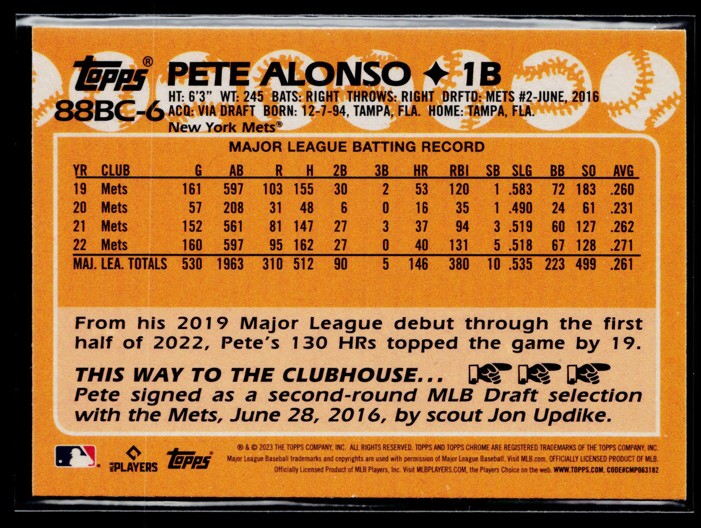 2023 Topps Chrome Pete Alonso 1988 Topps Baseball 35th Anniversary #88BC-6
