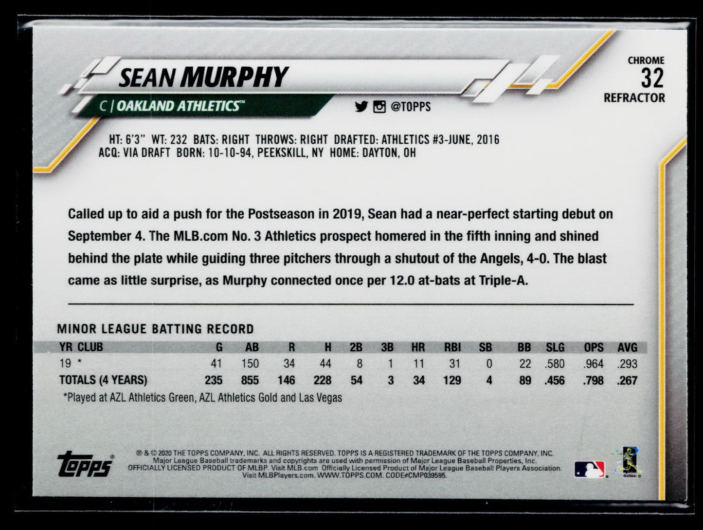 2020 Topps Chrome Sean Murphy Rookie X-Fractor Refractor #32