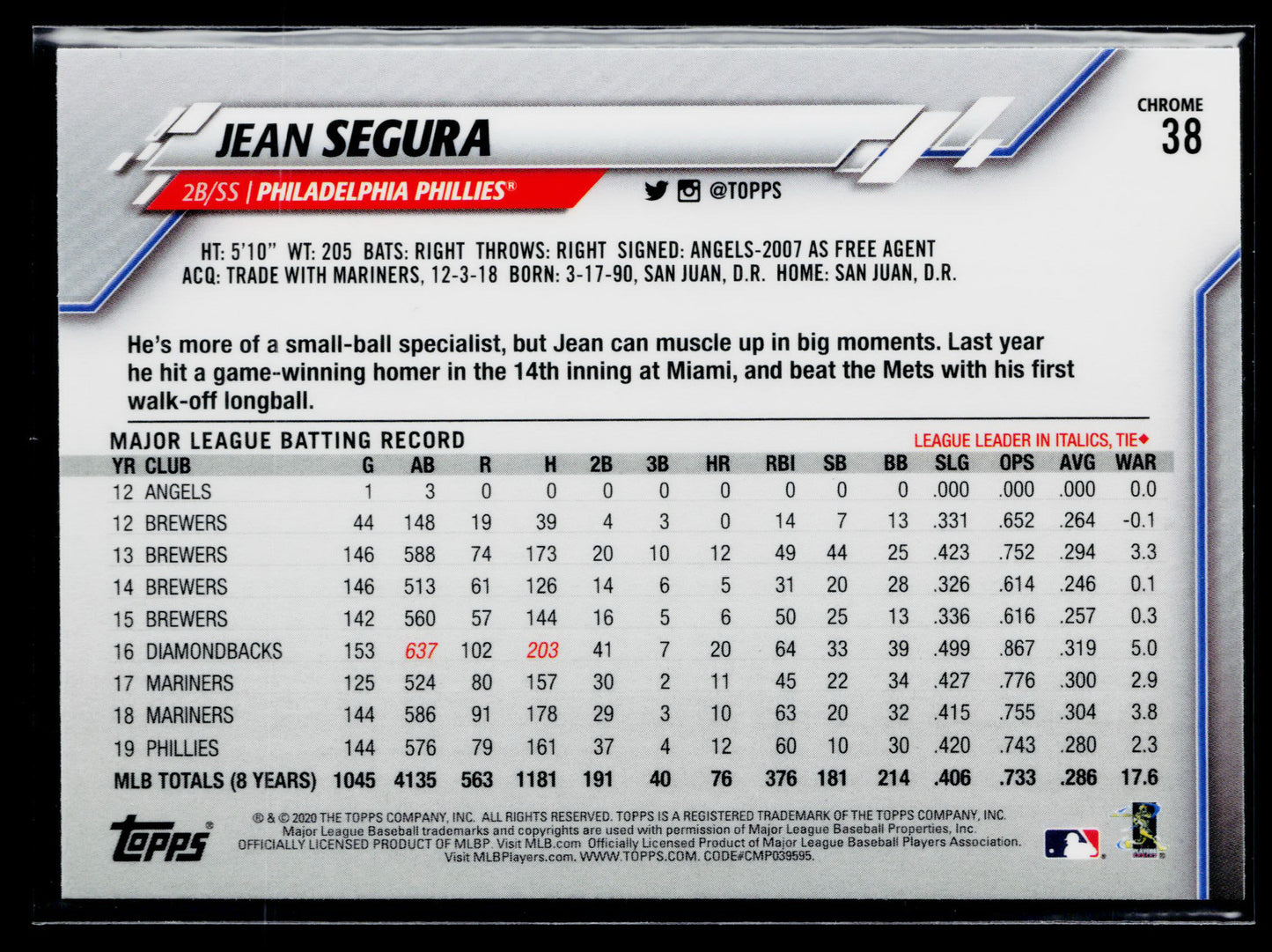 2020 Topps Chrome Jean Segura Prism Refractor #38