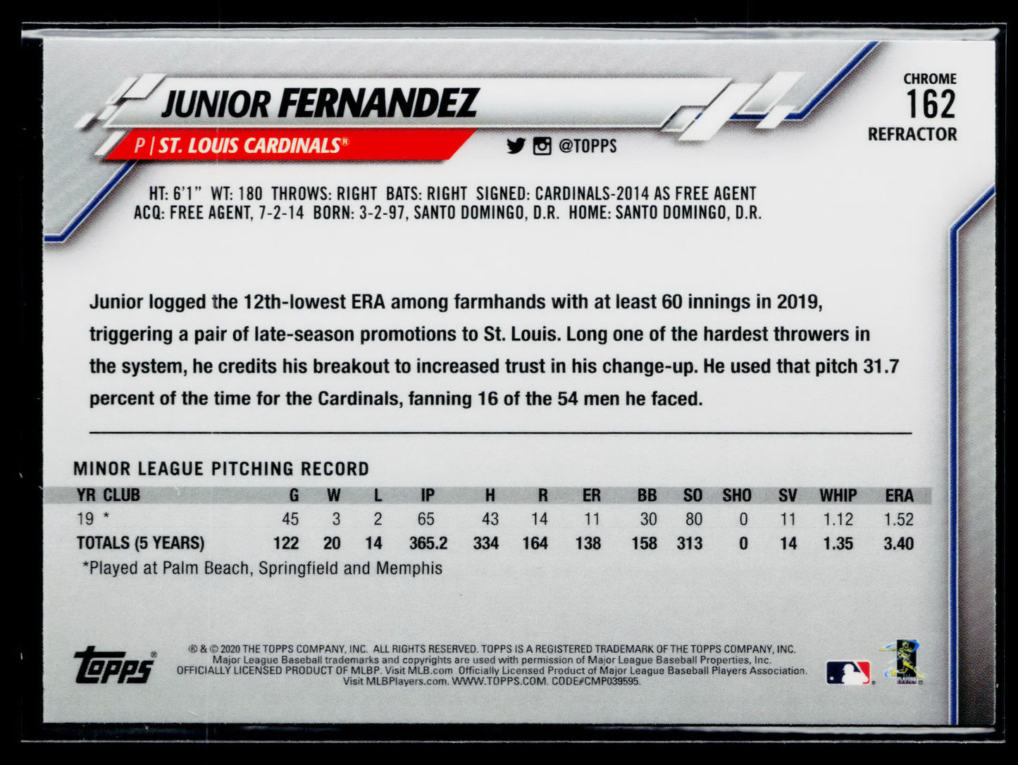 2020 Topps Chrome Junior Fernandez Rookie Sepia Refractor #162