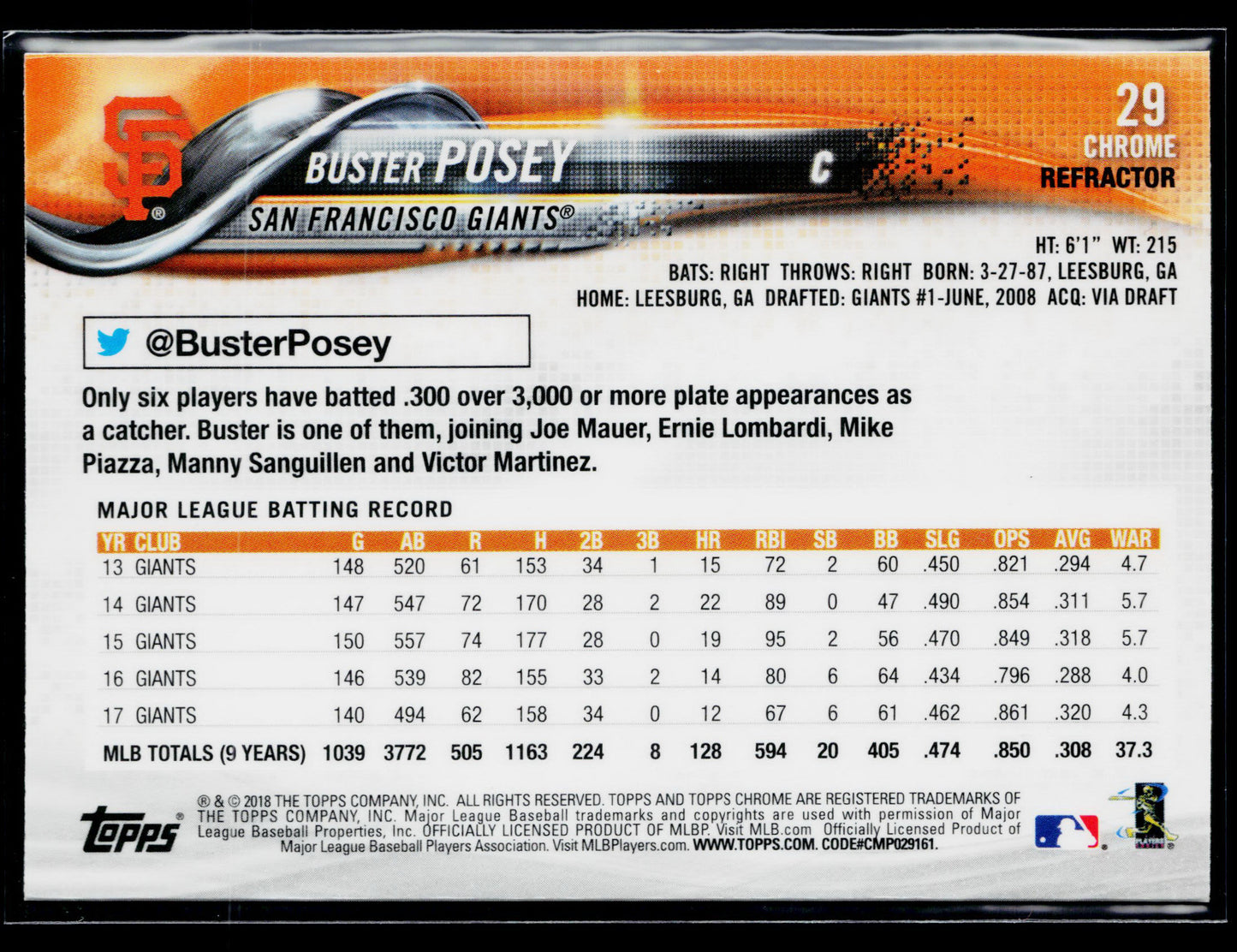2018 Topps Chrome Buster Posey Refractor #29