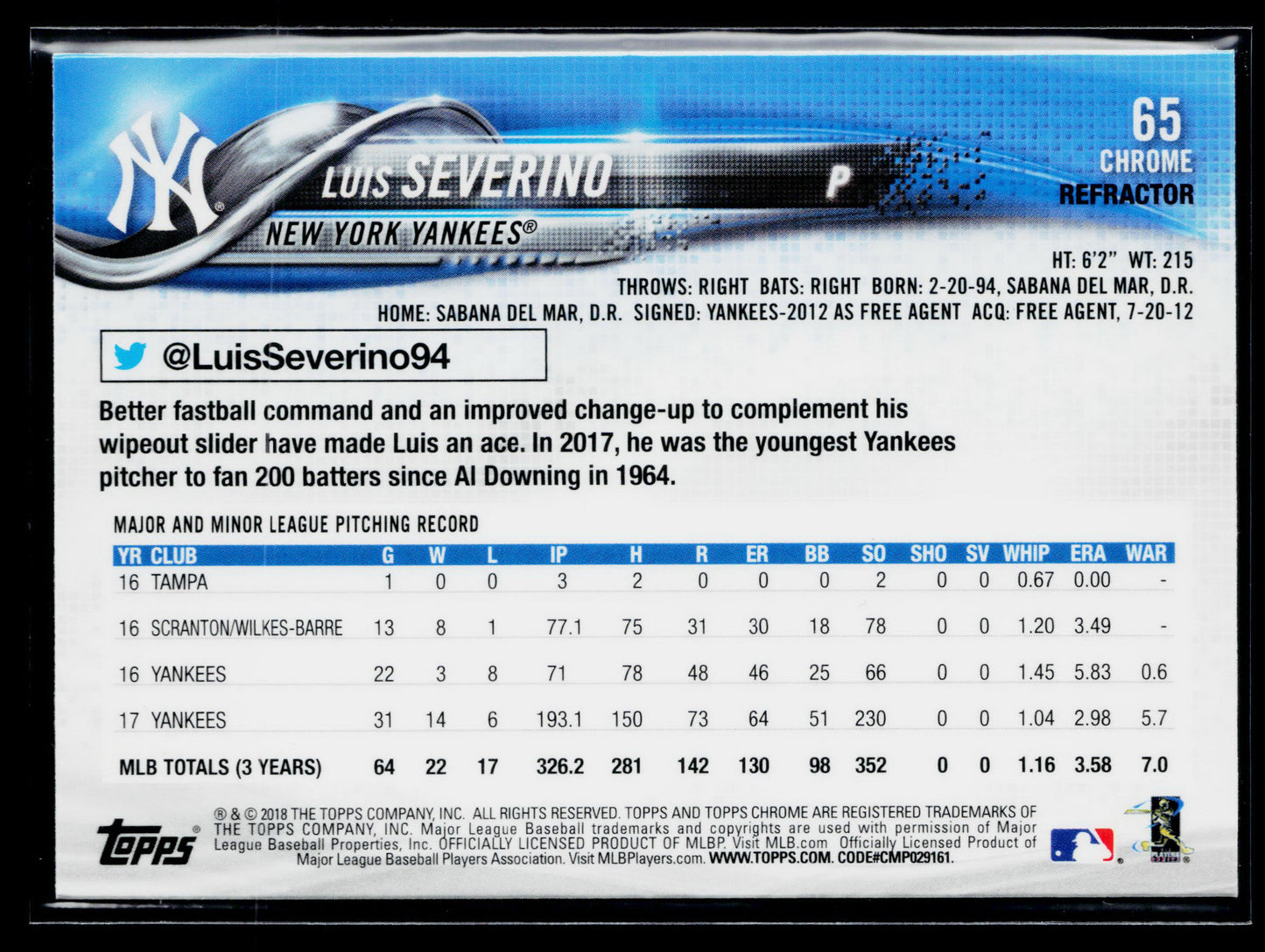 2018 Topps Chrome Luis Severino Refractor #65