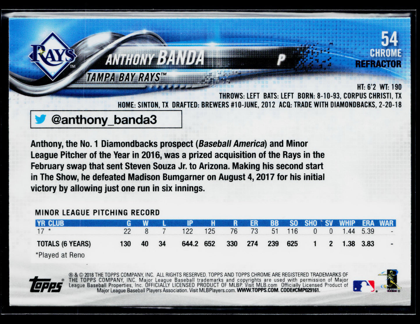 2018 Topps Chrome Anthony Banda Rookie Sepia Refractor #54