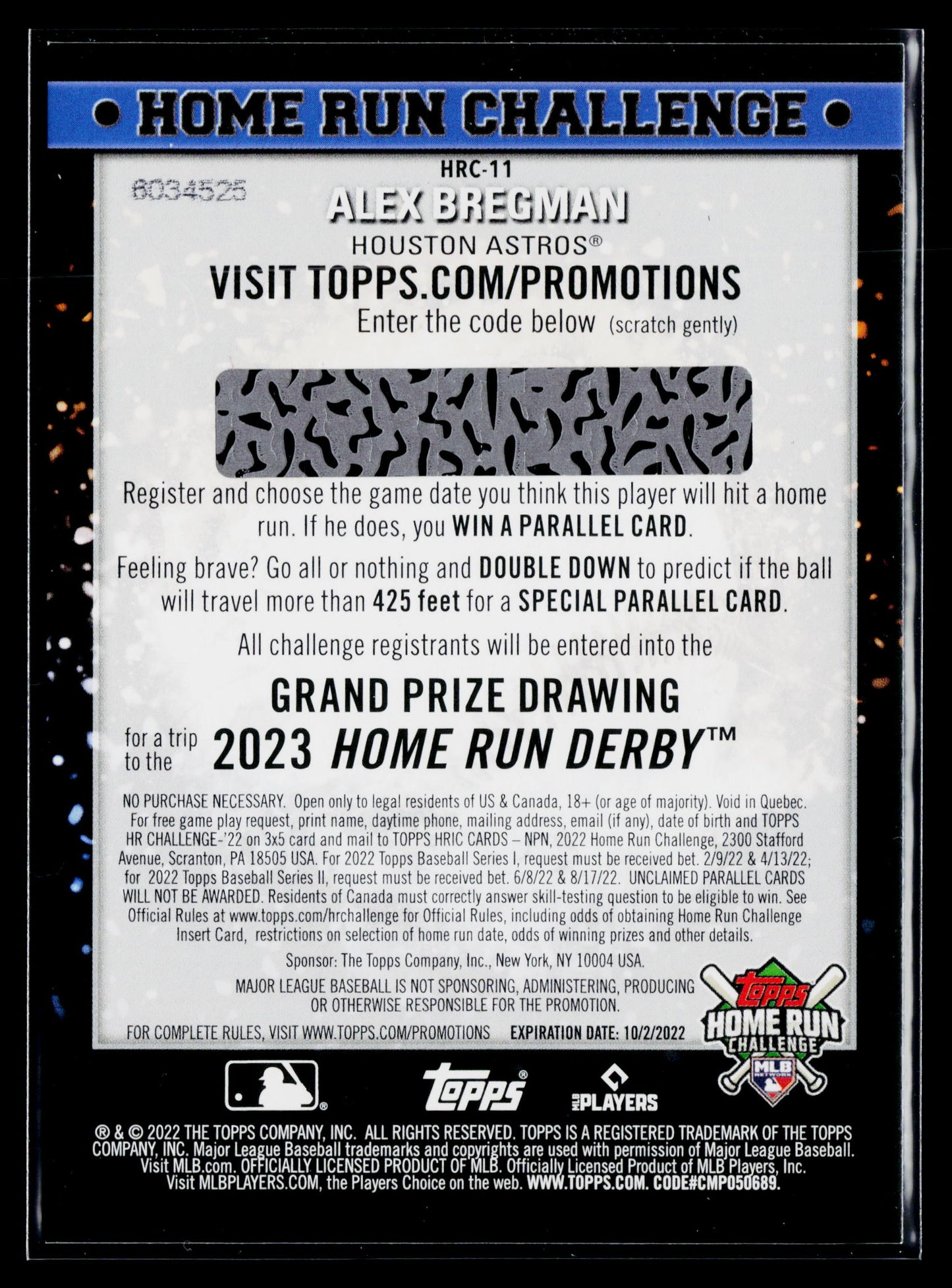2022 Topps Alex Bregman Home Run Challenge Code Cards (Series One) #HRC-11