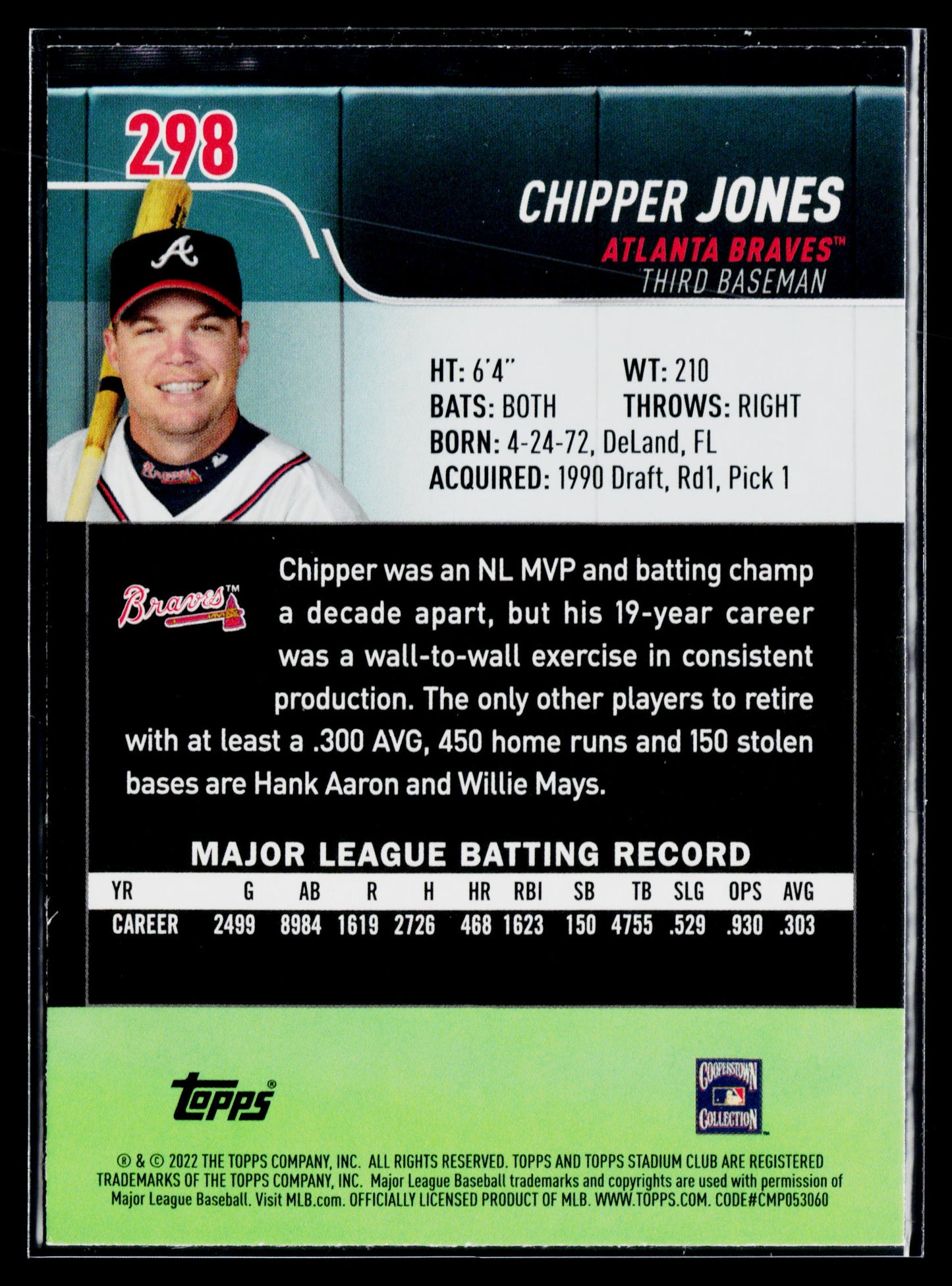 2022 Stadium Club Chipper Jones #298