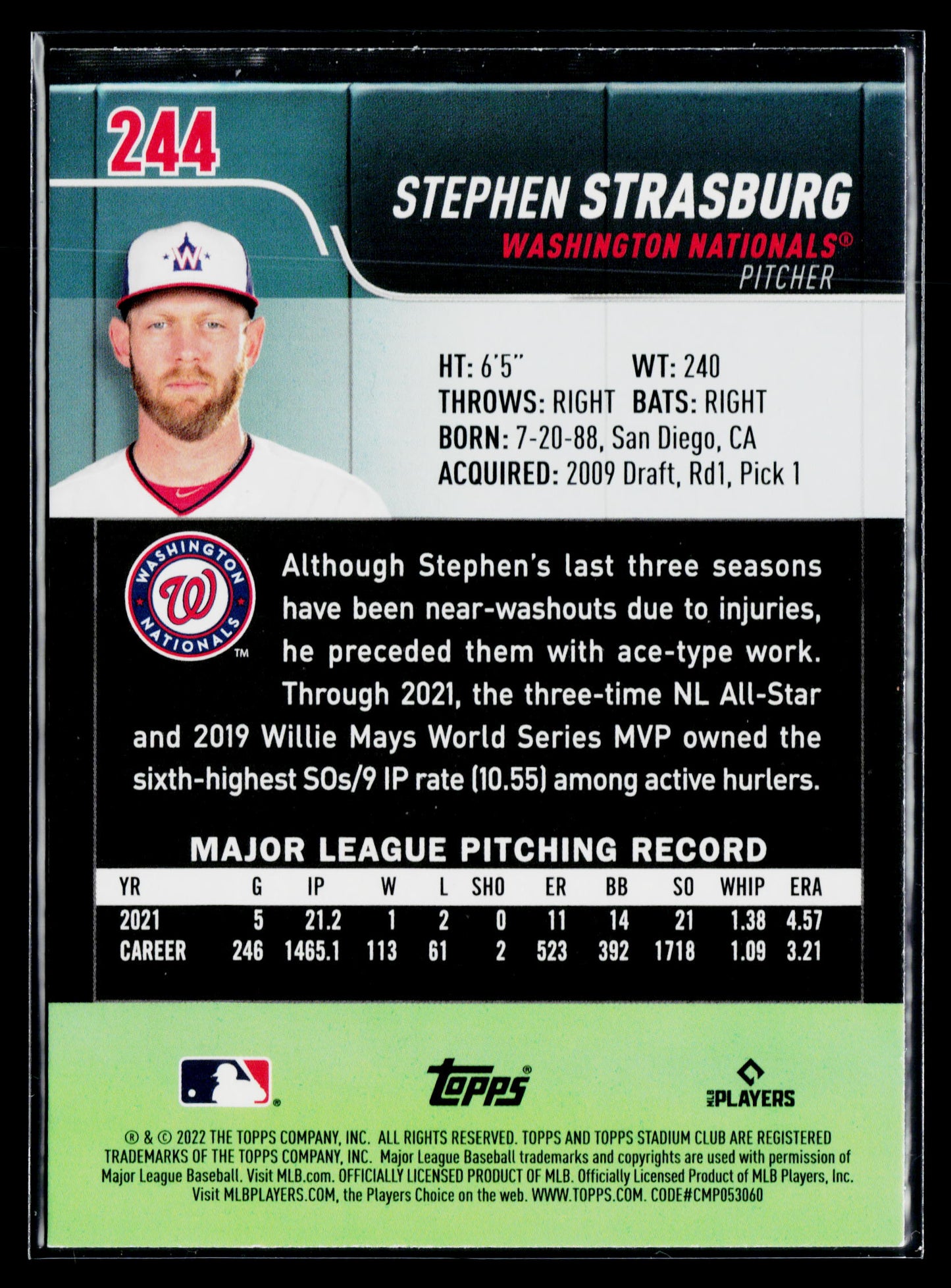 2022 Stadium Club Stephen Strasburg #244