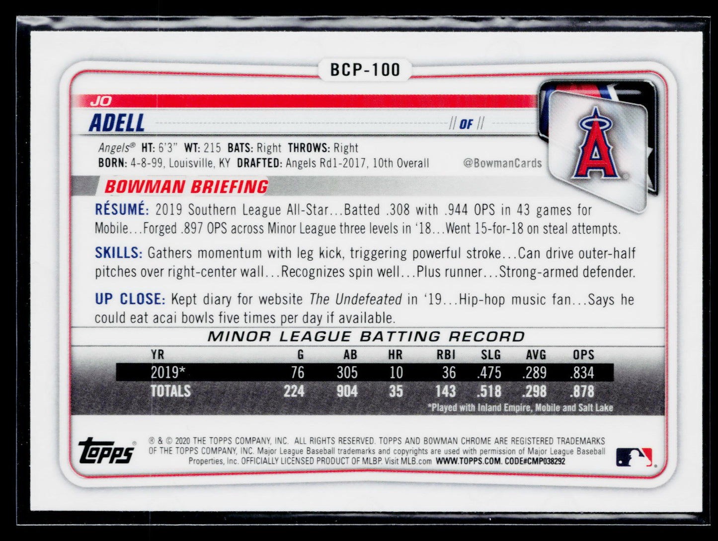 2020 Bowman Jo Adell Chrome Prospects #BCP-100
