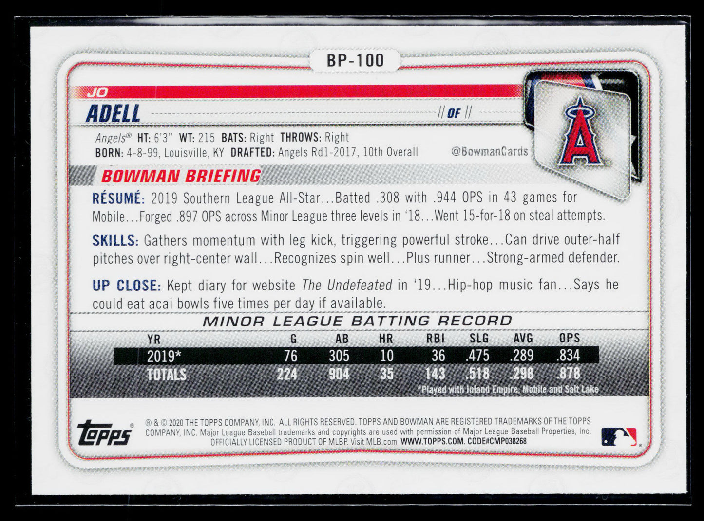 2020 Bowman Jo Adell Prospects #BP-100