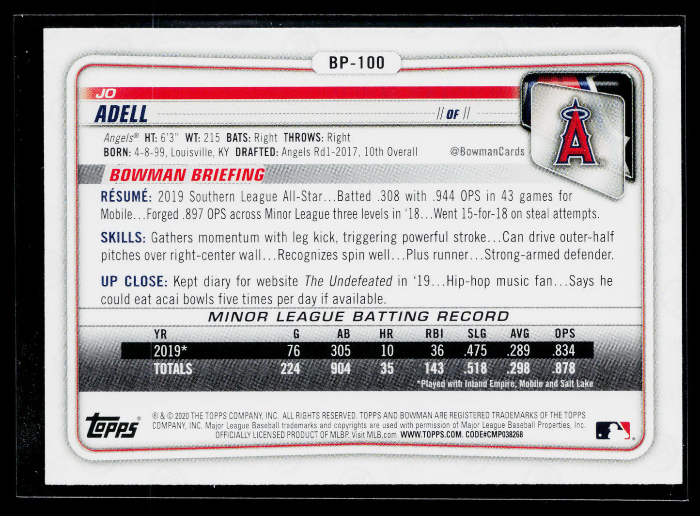 2020 Bowman Jo Adell Prospects #BP-100