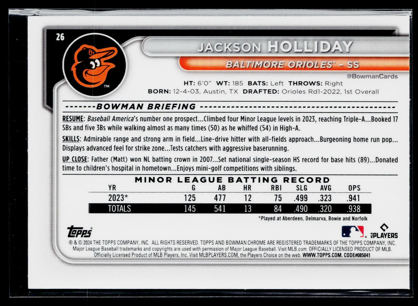 2024 Bowman Chrome Jackson Holliday Rookie #26
