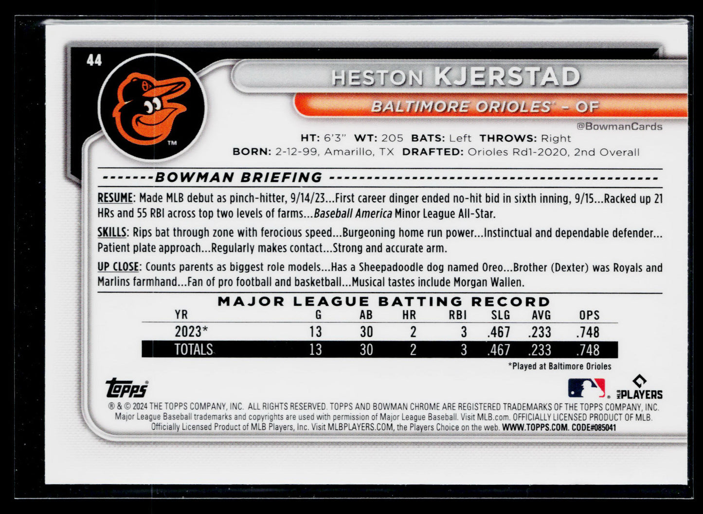 2024 Bowman Chrome Heston Kjerstad Rookie #44