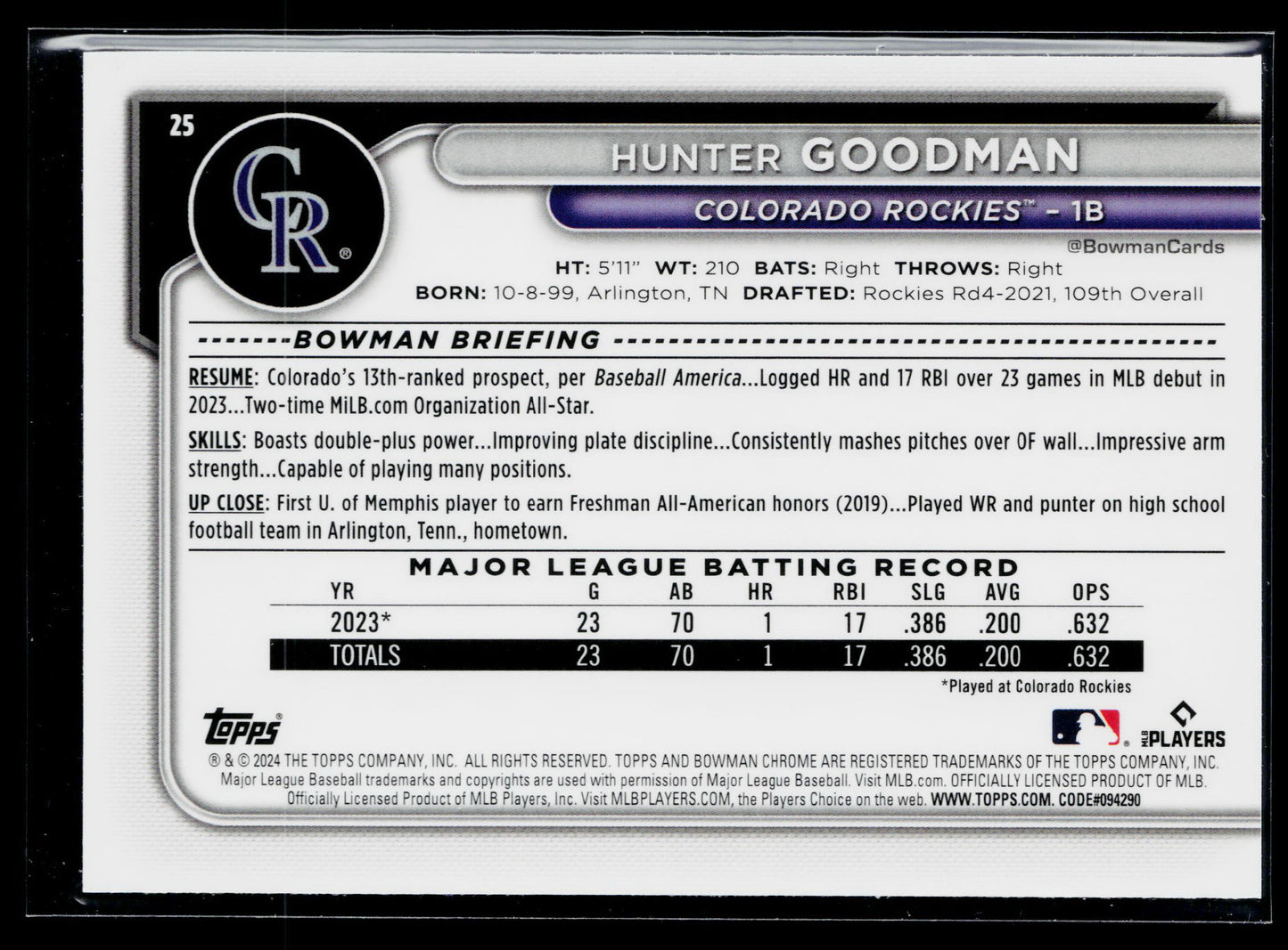 2024 Bowman Chrome Hunter Goodman Rookie Mojo Refractors #25