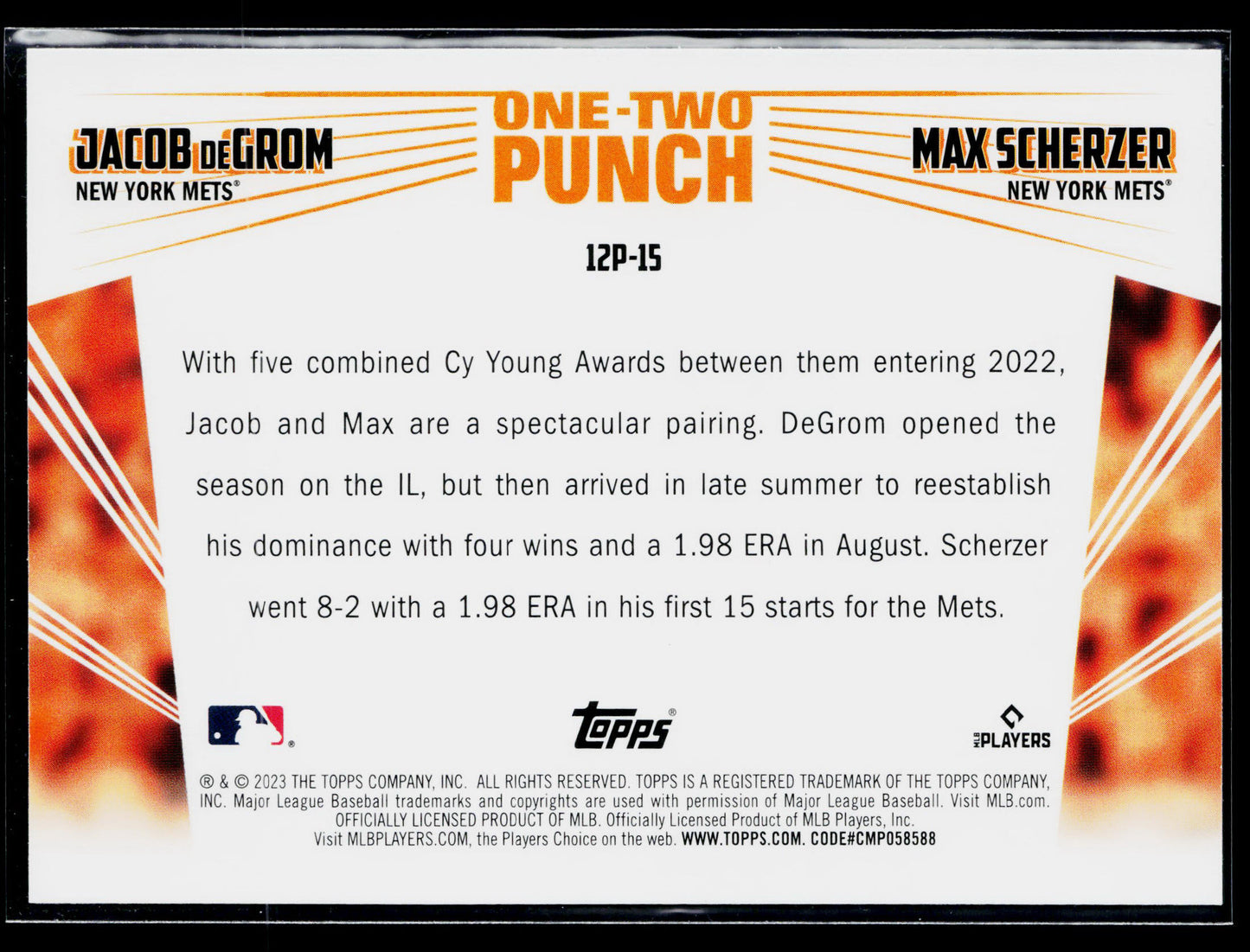 2023 Topps Jacob deGrom / Max Scherzer One-Two Punch #12P-15