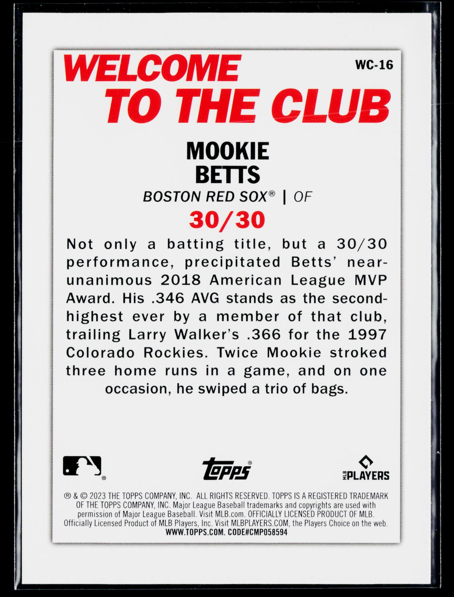 2023 Topps Mookie Betts Welcome to the Club #WC-16