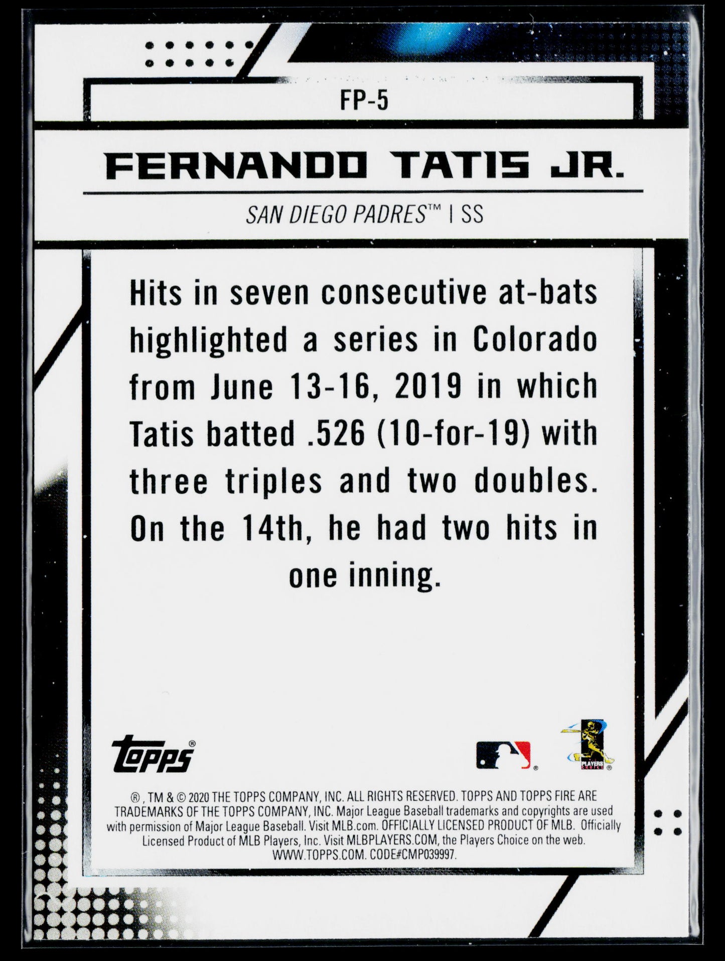 2020 Topps Chrome Fernando Tatis Jr. Topps Fire NBCD Preview #FP-5