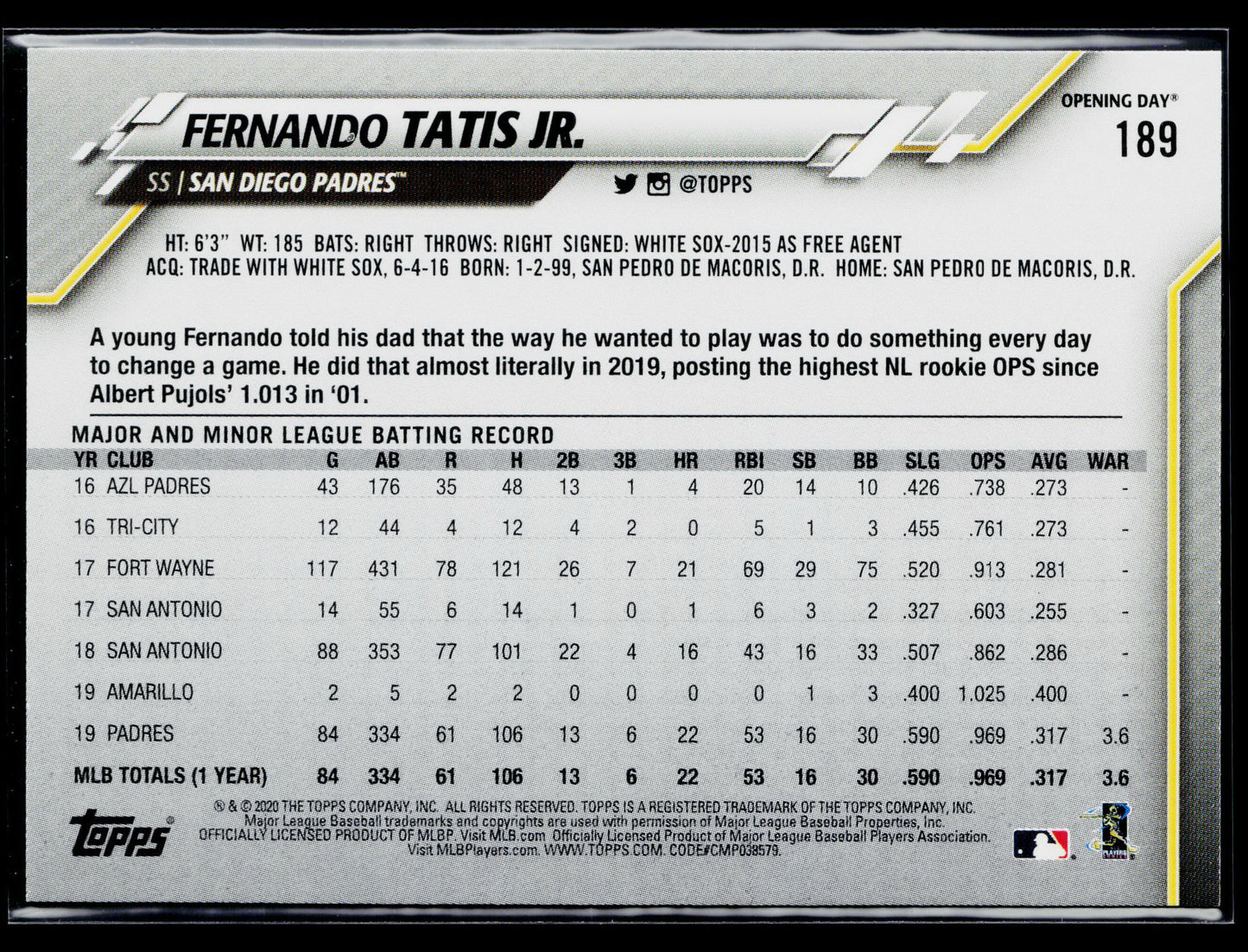 2020 Topps Opening Day Fernando Tatis Jr. #189