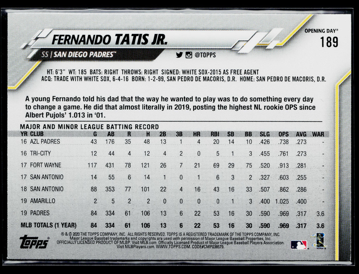 2020 Topps Opening Day Fernando Tatis Jr. #189