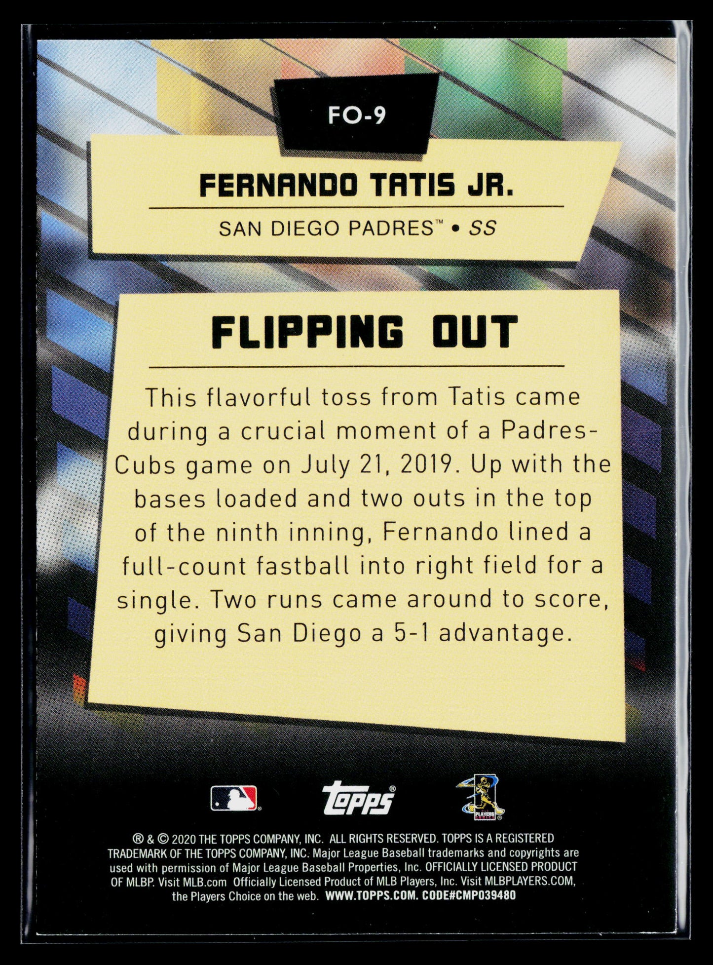 2020 Topps Big League Fernando Tatis Jr. Flipping Out #FO-9