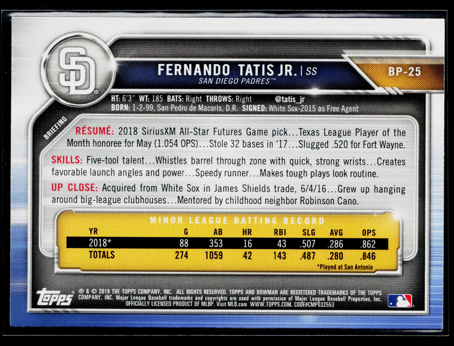 2019 Bowman Fernando Tatis Jr. Prospects #BP-25