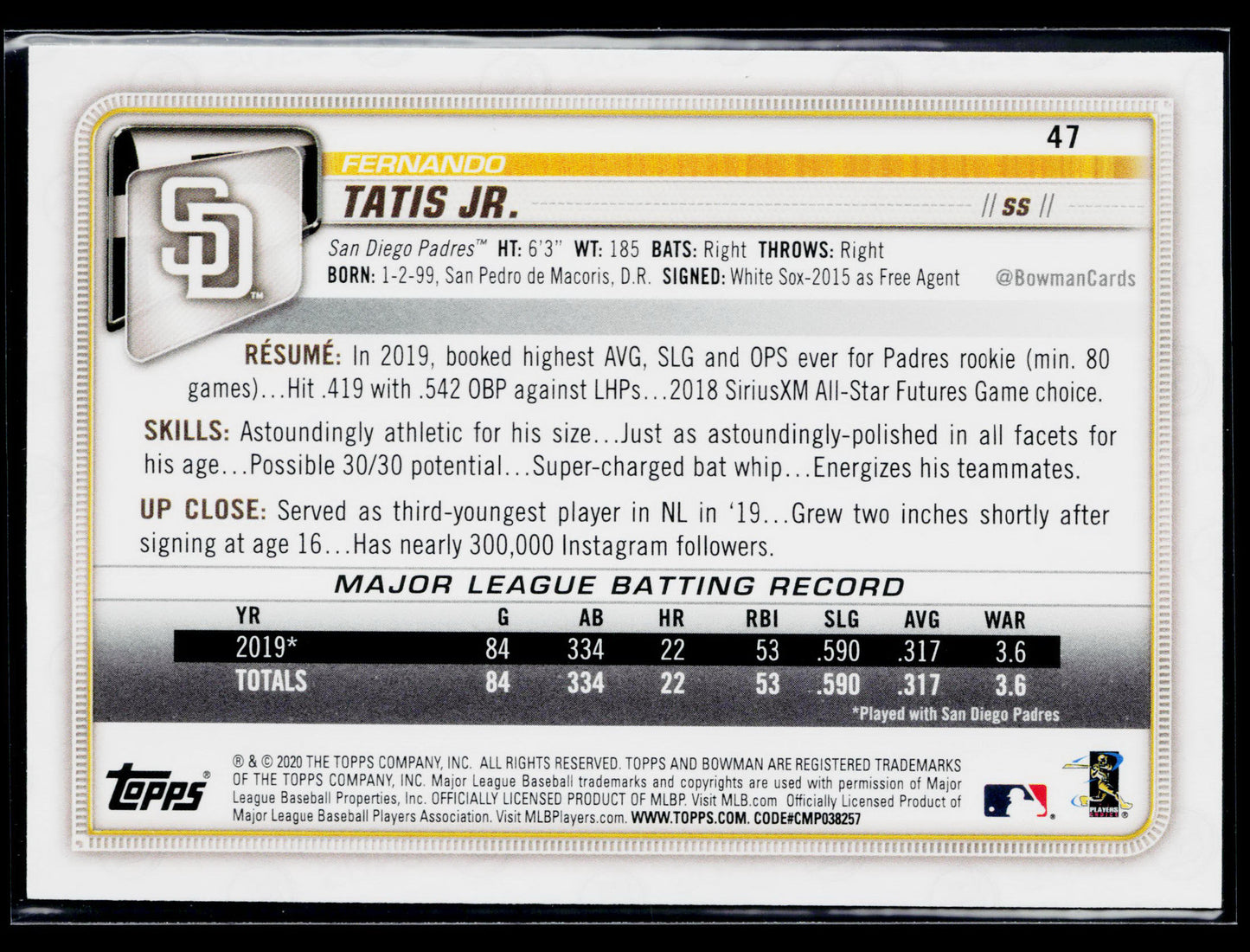 2020 Bowman Fernando Tatis Jr. #47