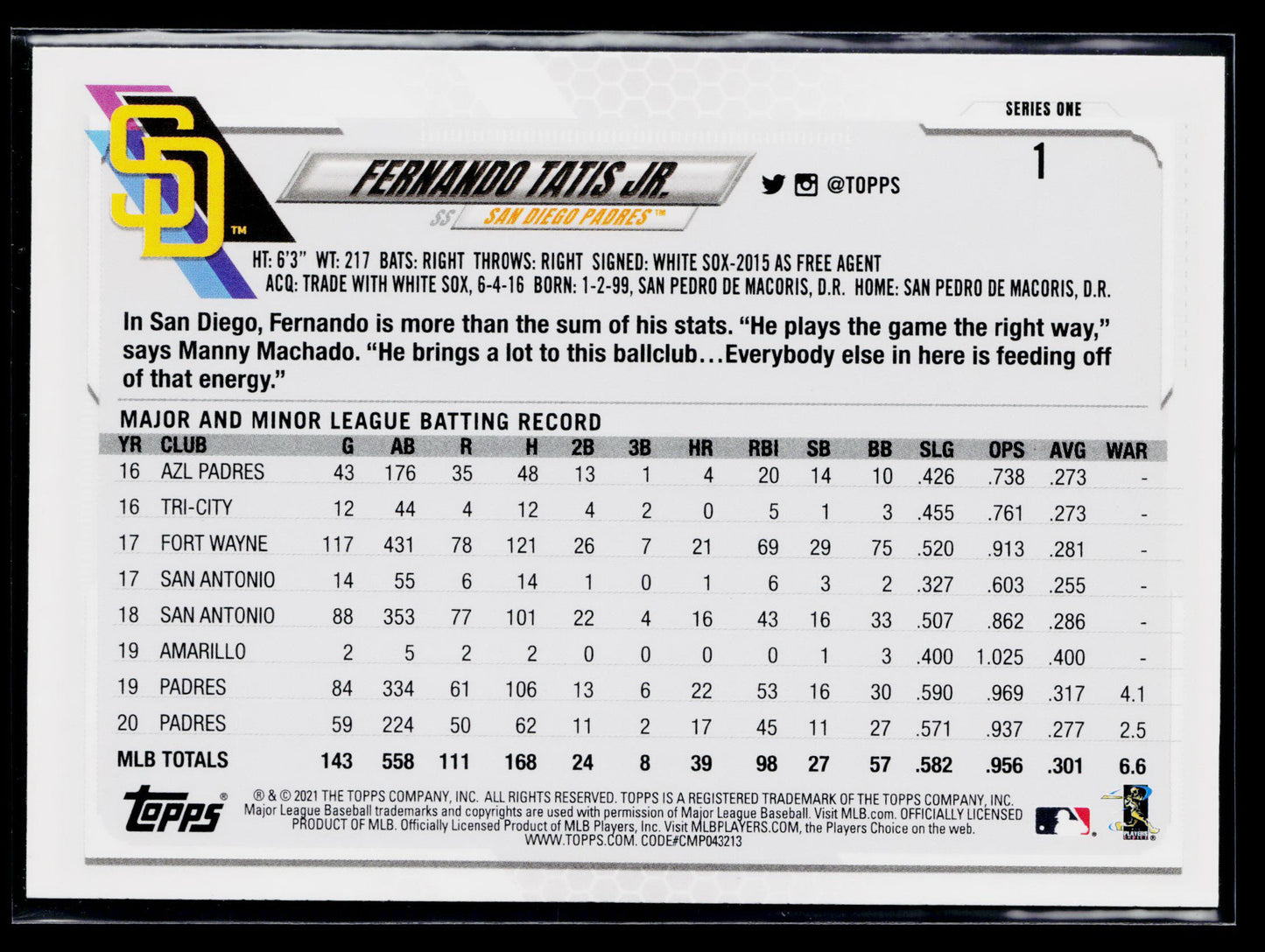 2021 Topps Fernando Tatis Jr. #1