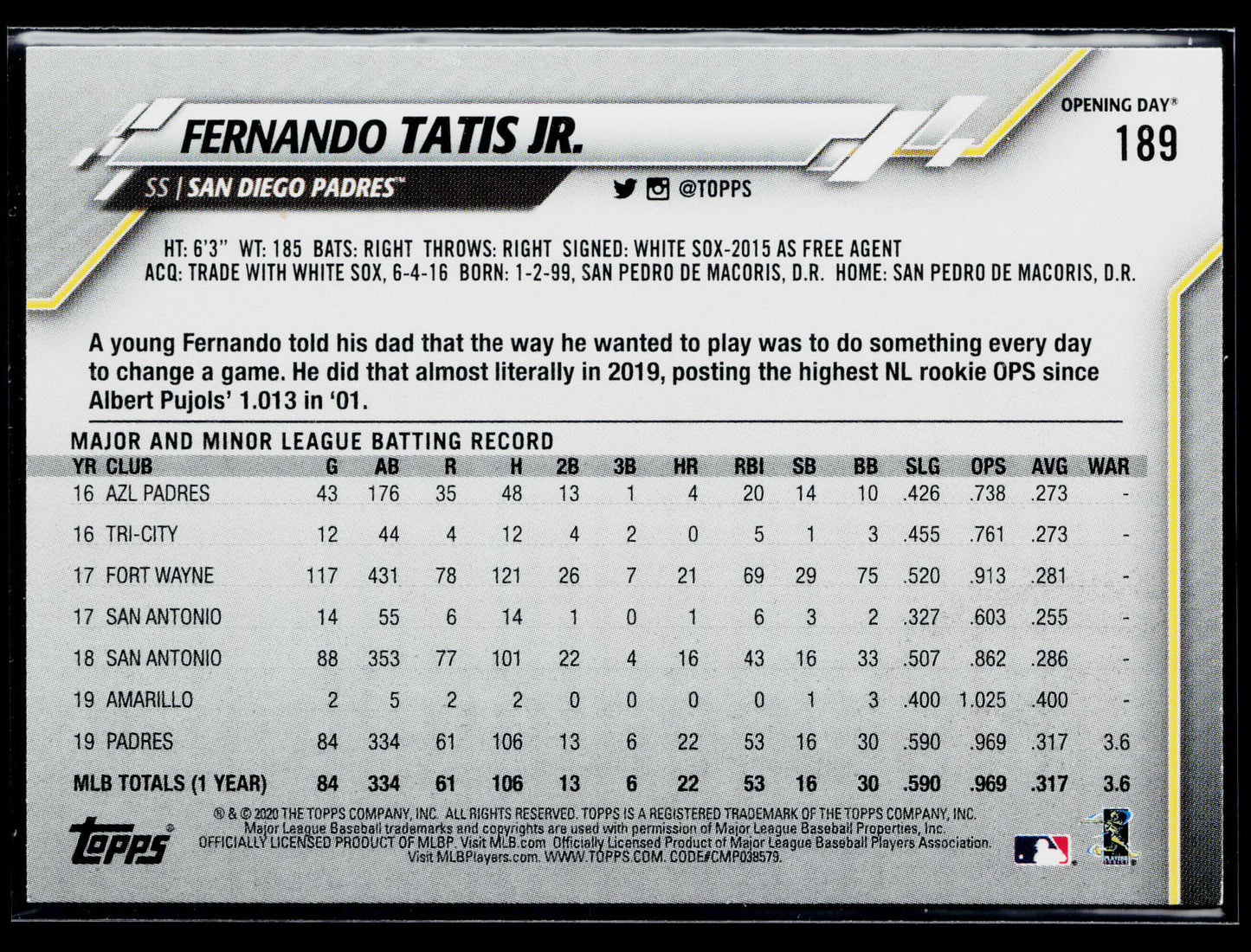 2020 Topps Opening Day Fernando Tatis Jr. #189