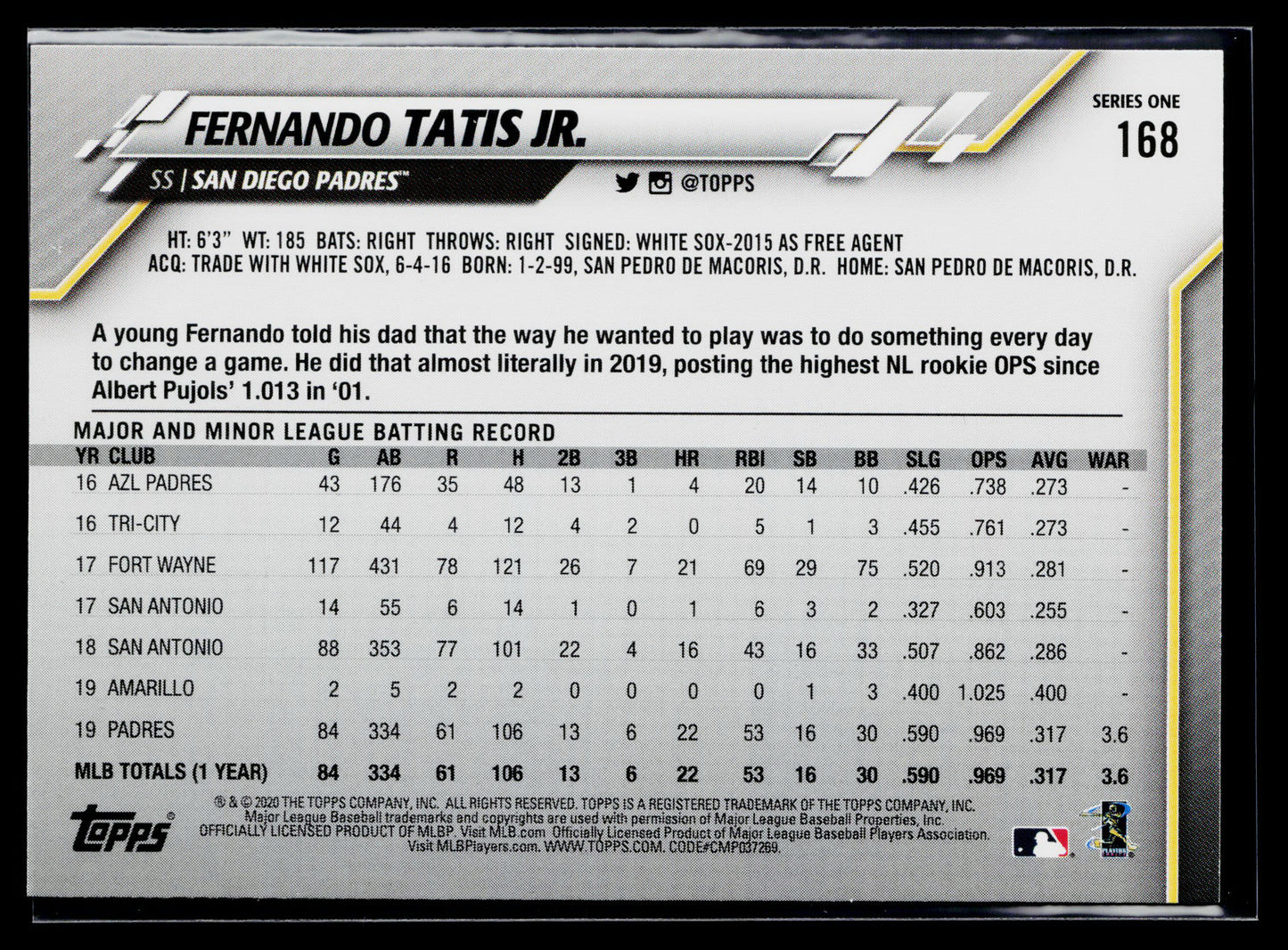 2020 Topps Opening Day Fernando Tatis Jr. #189