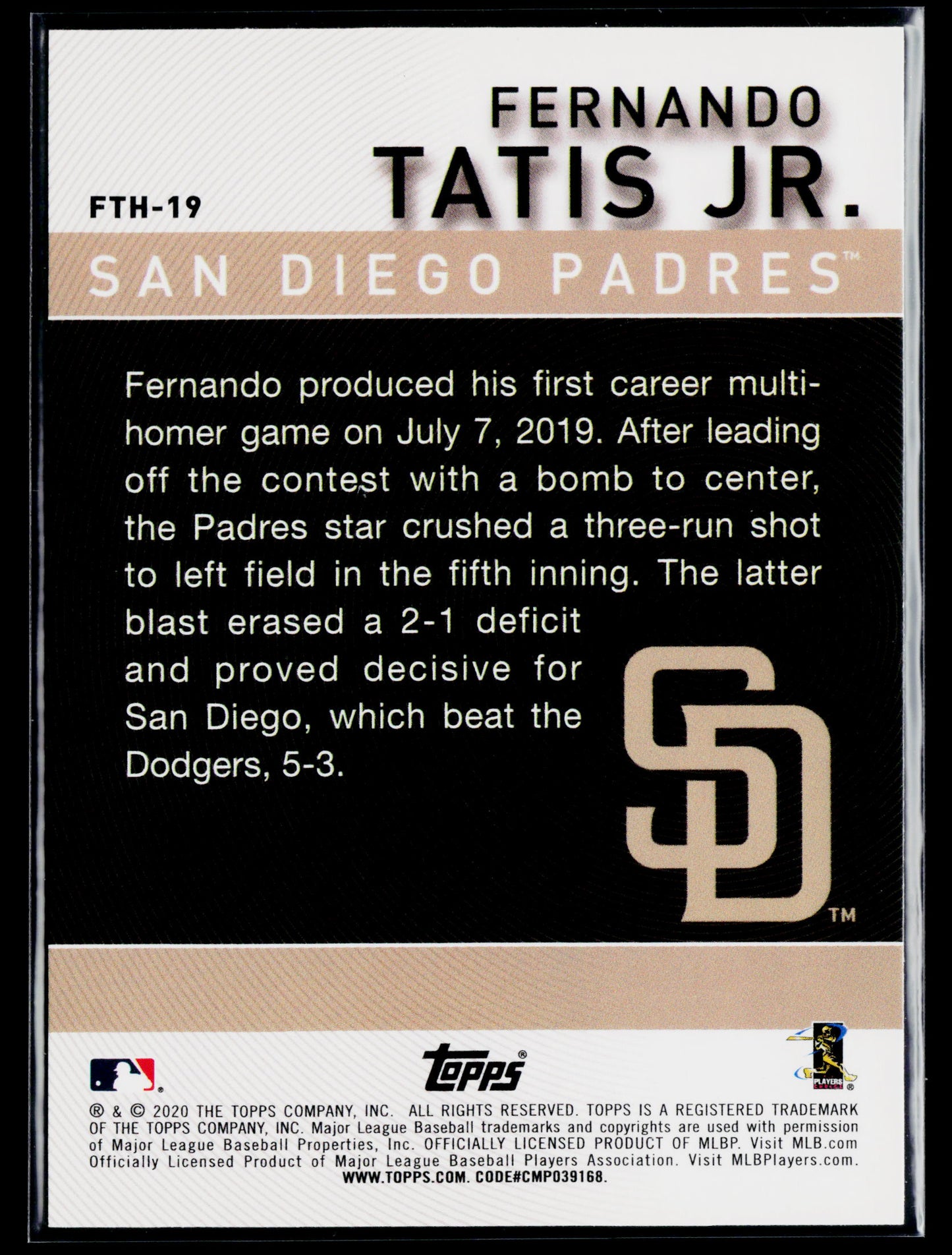 2020 Topps Fernando Tatis Jr. Fernando Tatis Jr. Highlights #FTH-19