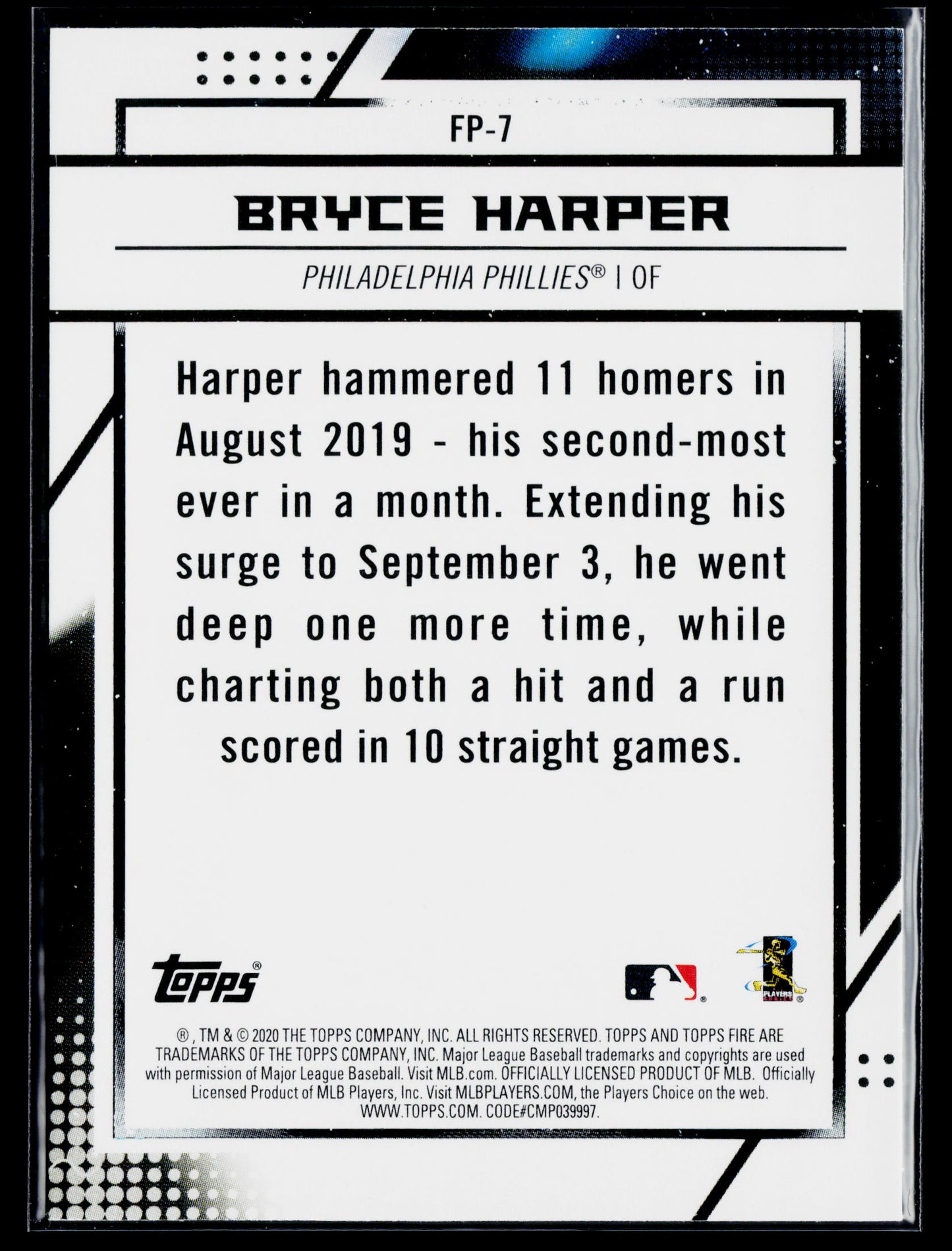 2020 Topps Chrome Bryce Harper Topps Fire NBCD Preview #FP-7