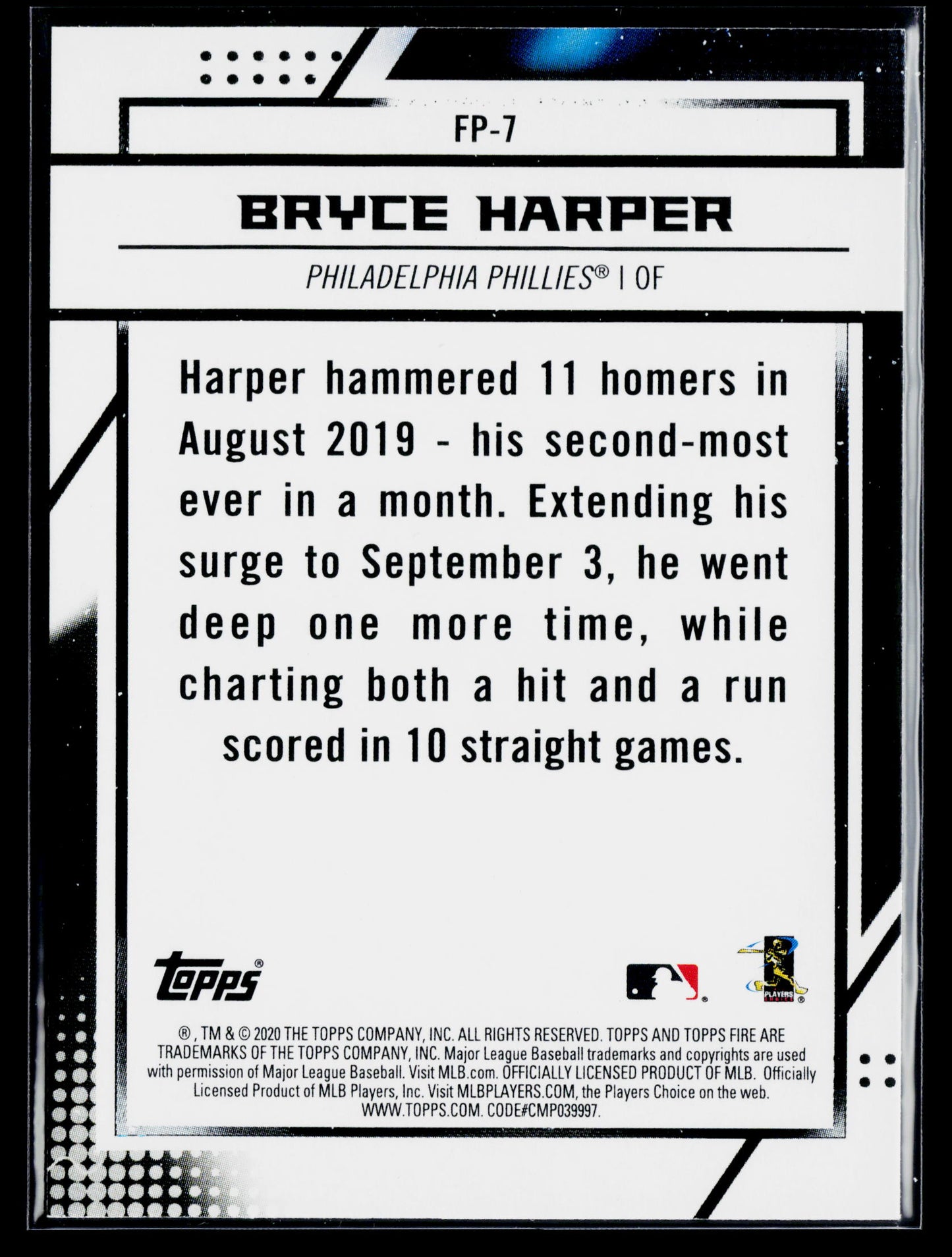 2020 Topps Chrome Bryce Harper Topps Fire NBCD Preview #FP-7