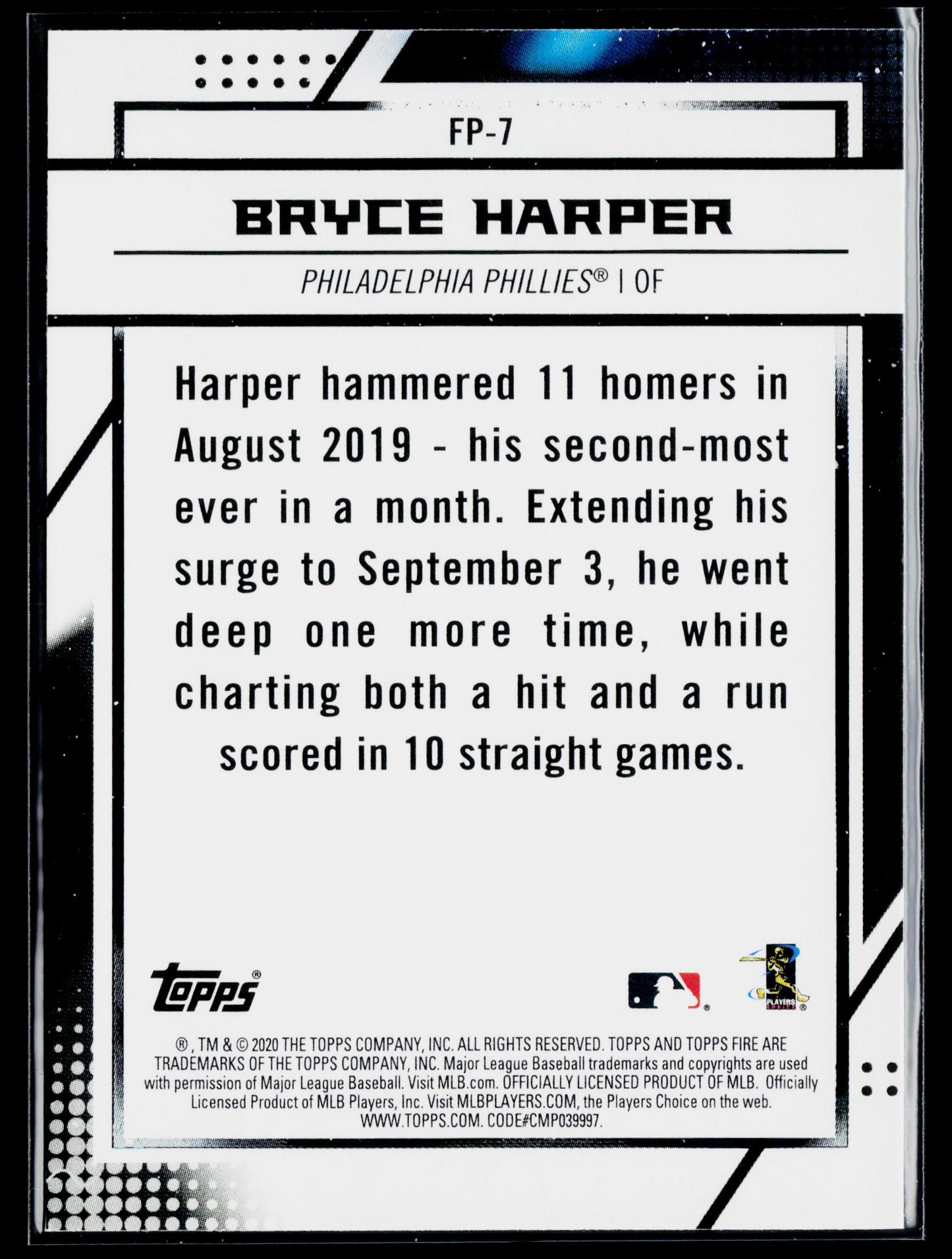 2020 Topps Chrome Bryce Harper Topps Fire NBCD Preview #FP-7