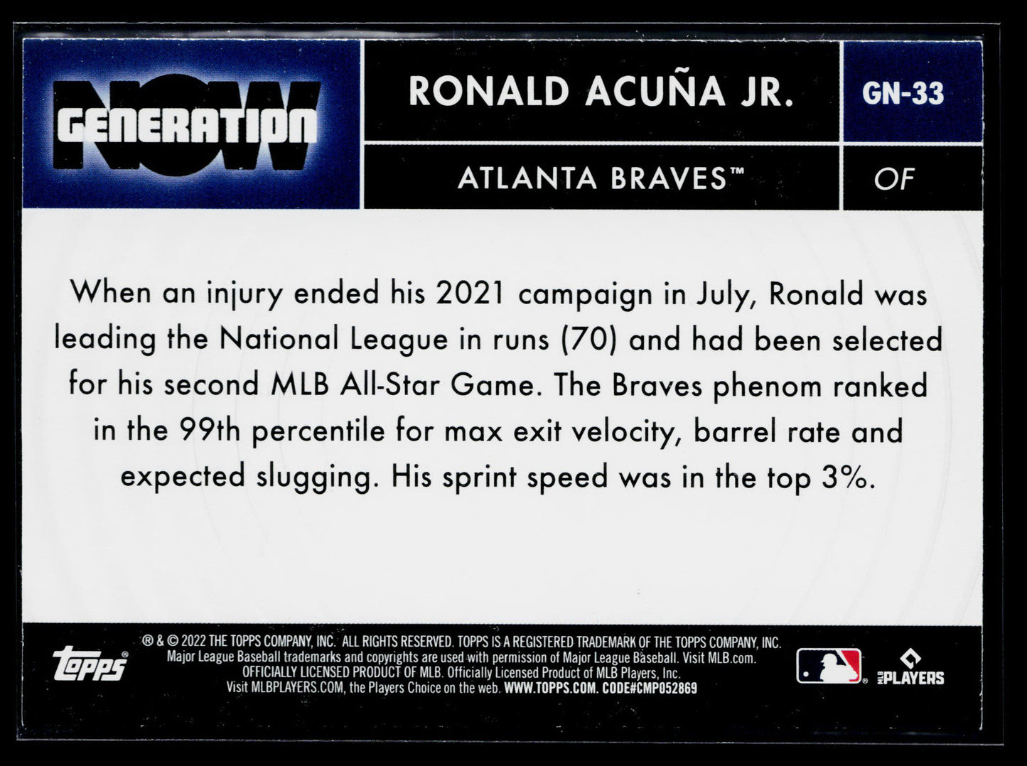 2022 Topps Ronald Acuña Jr. Generation Now #GN-33