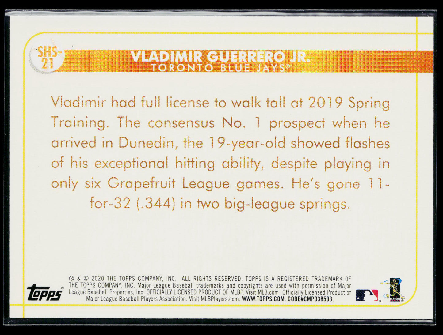 2020 Topps Opening Day Vladimir Guerrero Jr. Spring Has Sprung #SHS-21