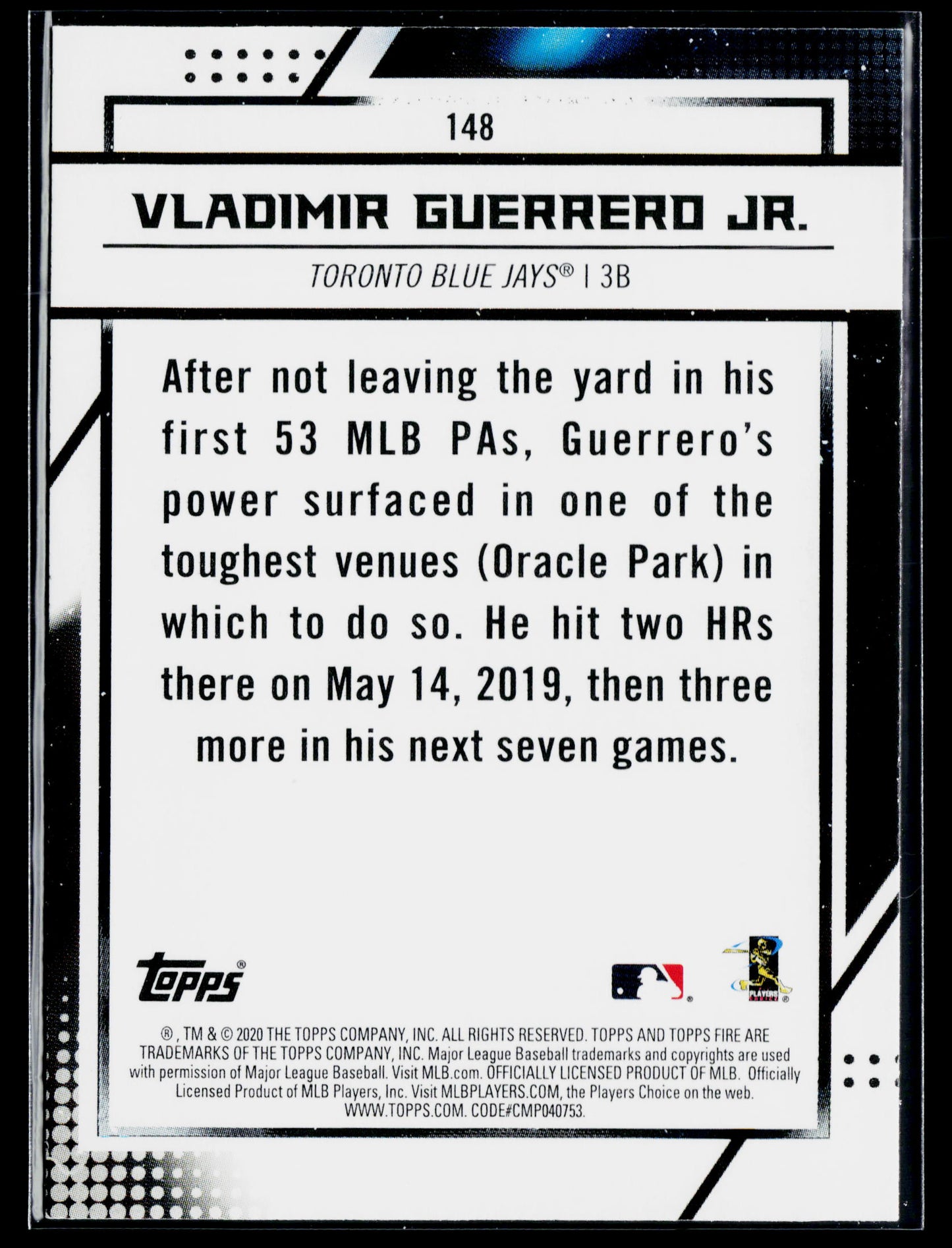 2020 Topps Fire Vladimir Guerrero Jr. #148