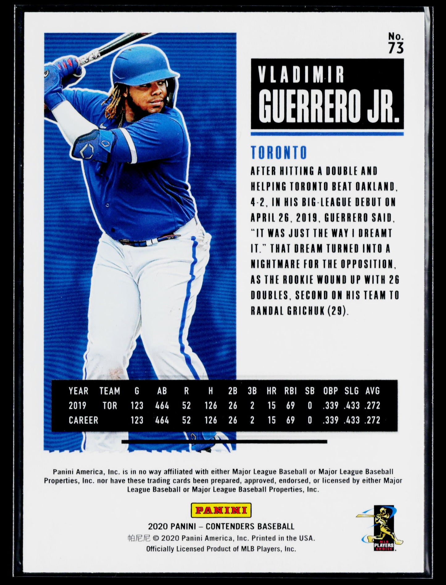 2020 Panini Contenders Vladimir Guerrero Jr. #73