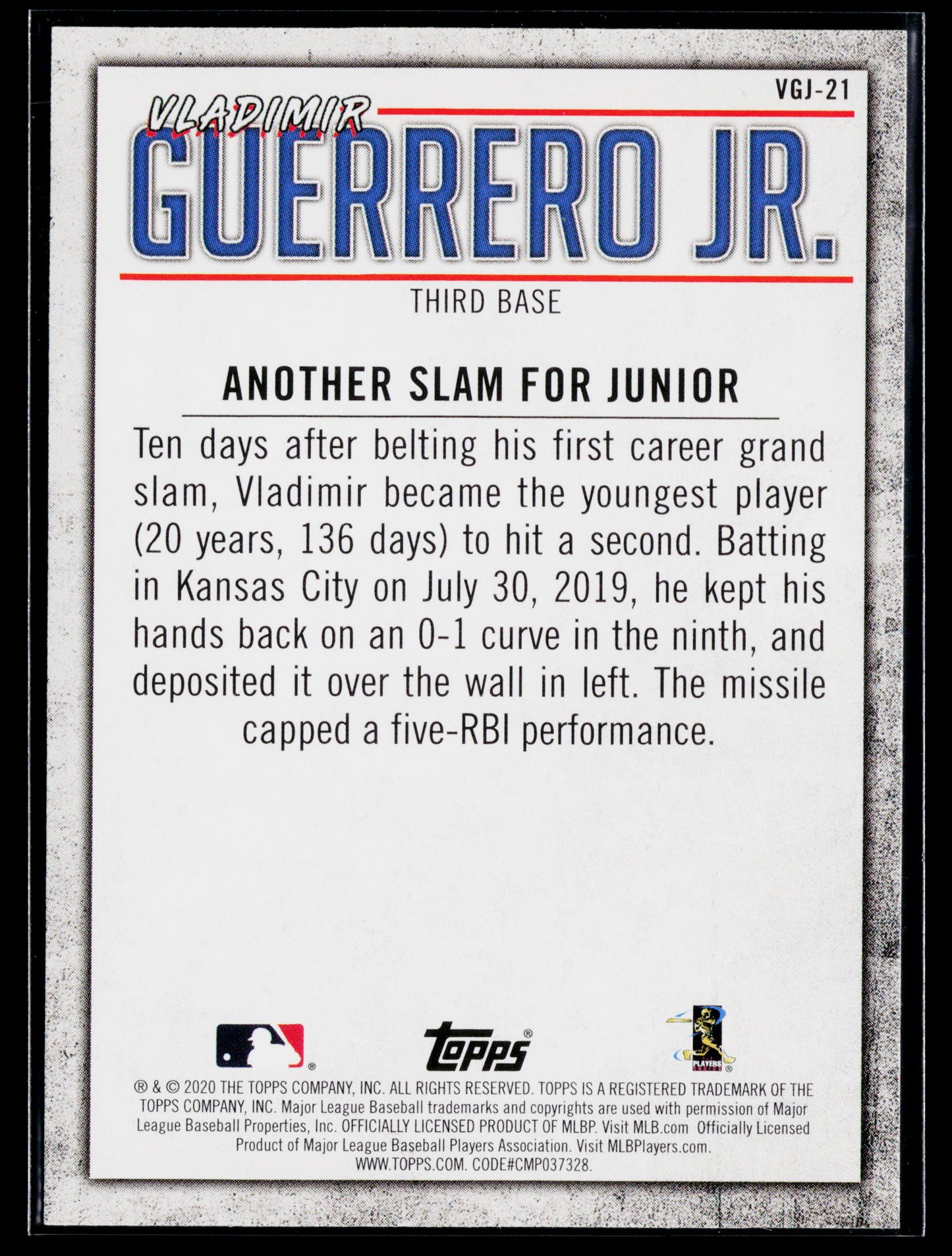 2020 Topps Vladimir Guerrero Jr. Player Highlights Vladimir Guerrero Jr. #VGJ-21