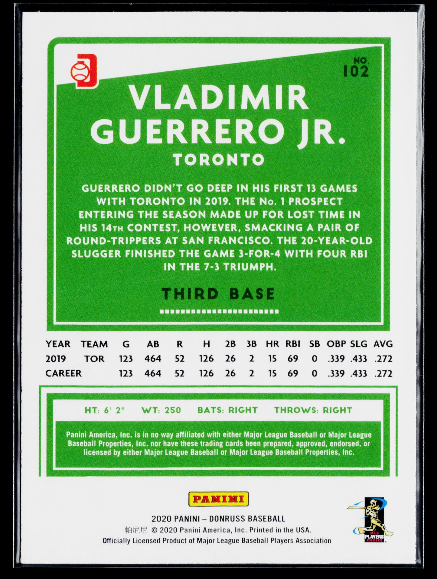 2020 Donruss Vladimir Guerrero Jr. #102b