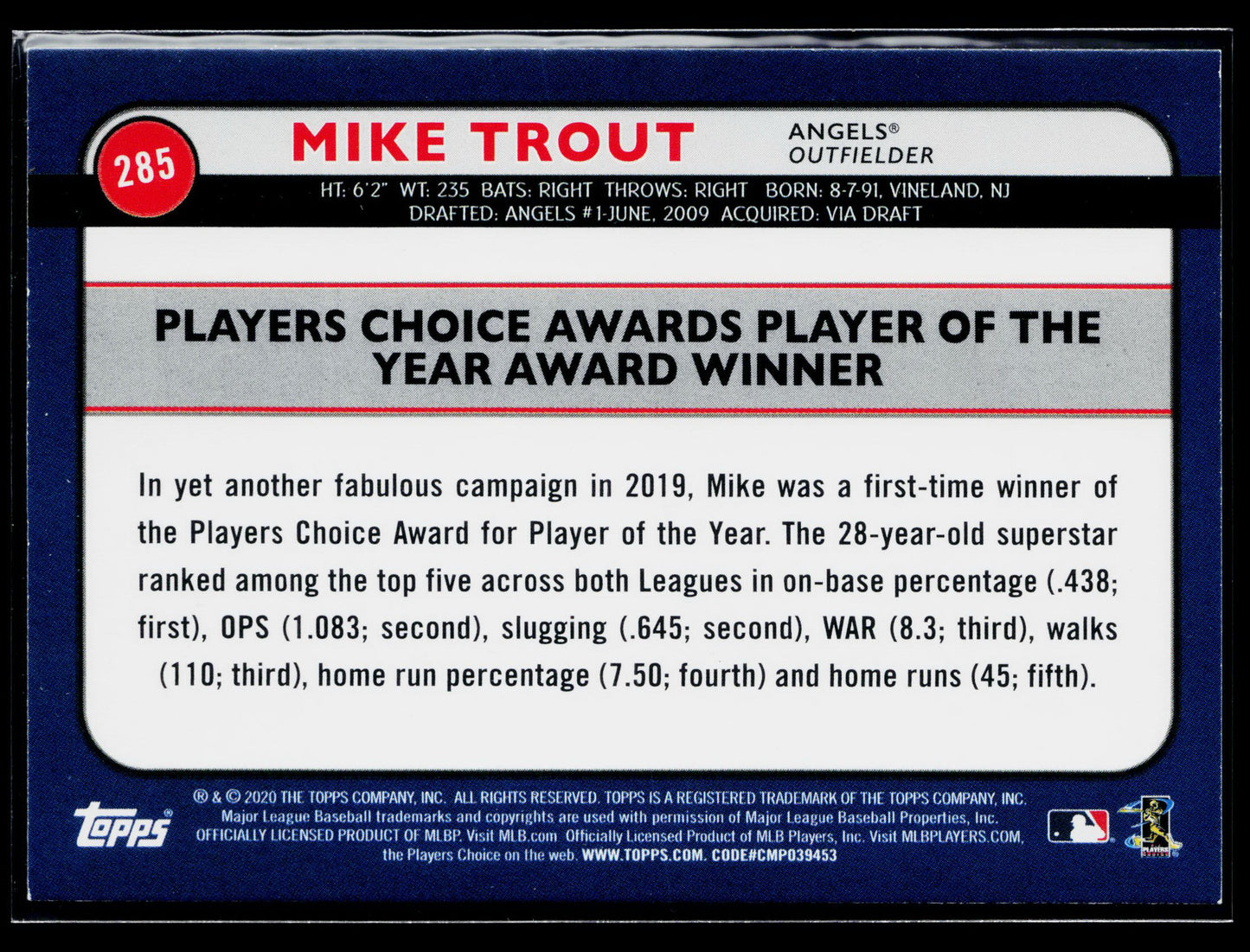 2020 Topps Big League Mike Trout #285