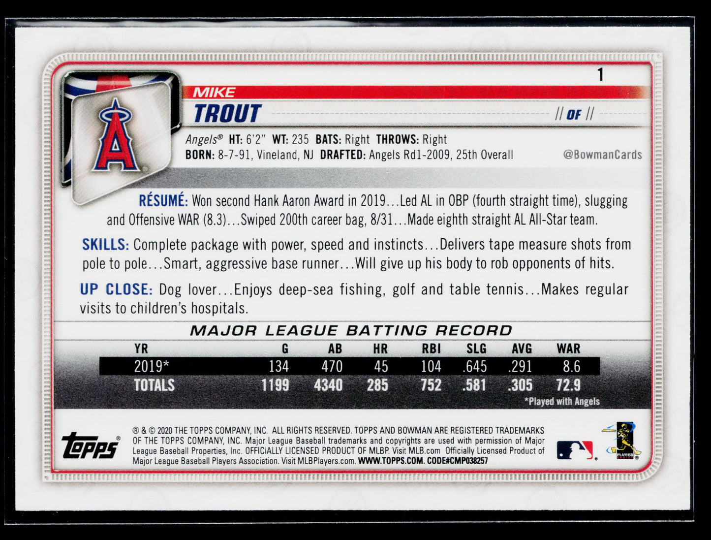 2020 Bowman Mike Trout #1