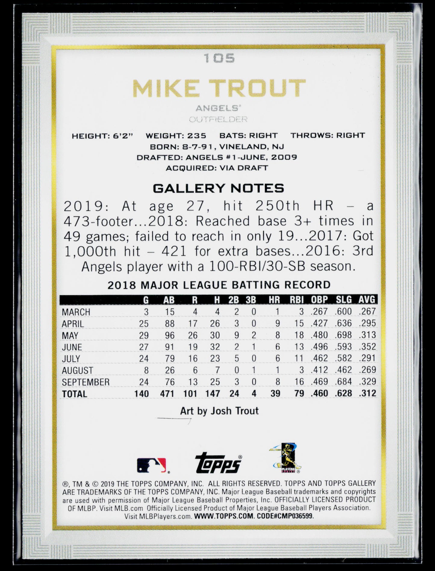 2019 Topps Gallery Mike Trout #105