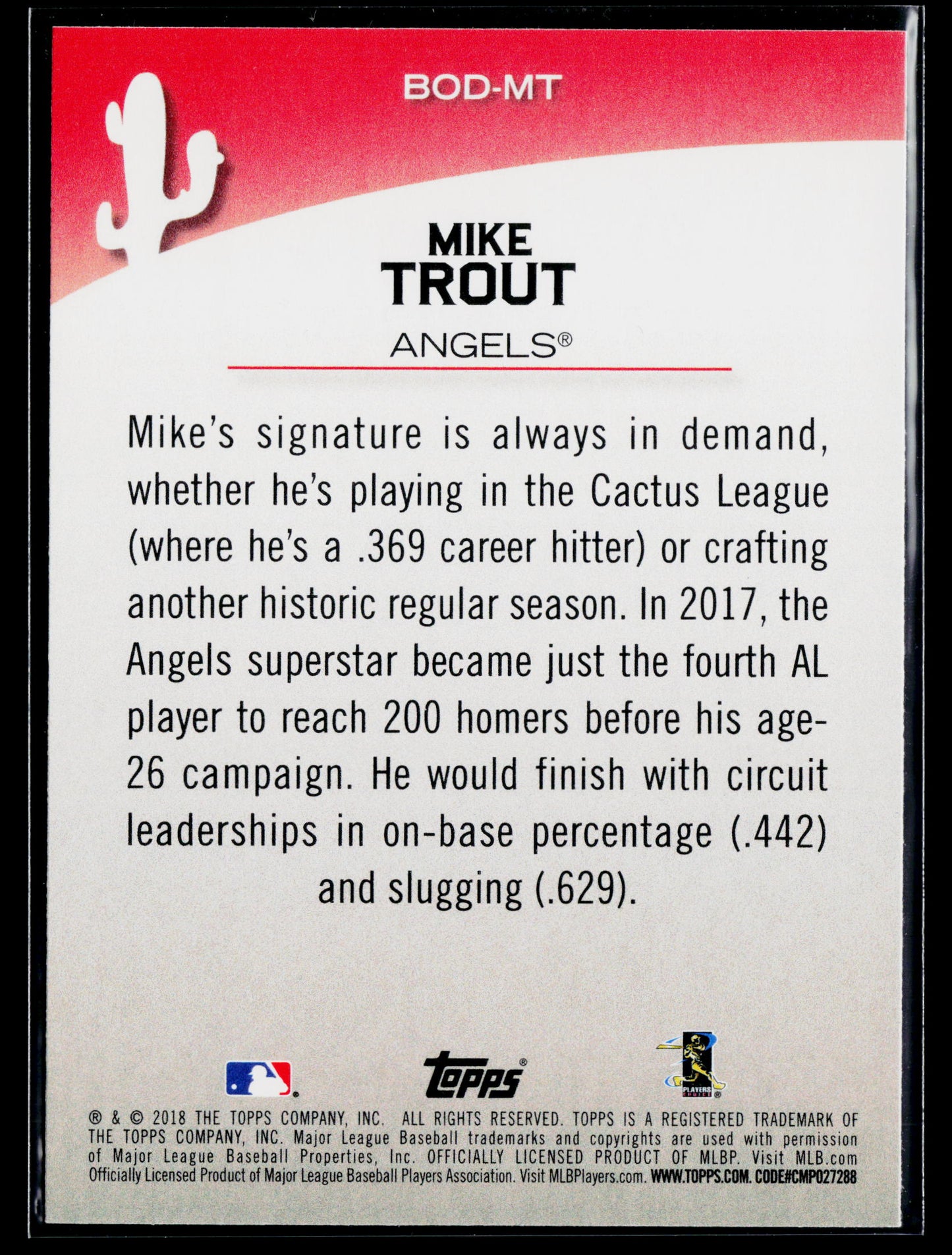 2018 Topps Opening Day Mike Trout Before Opening Day #BOD-MT