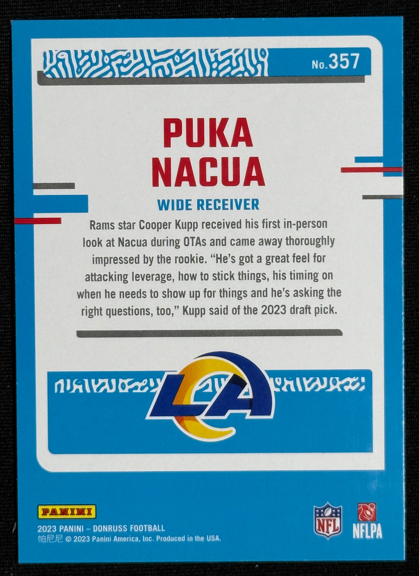 2023 Donruss Puka Nacua Rookie Press Proof Blue #357