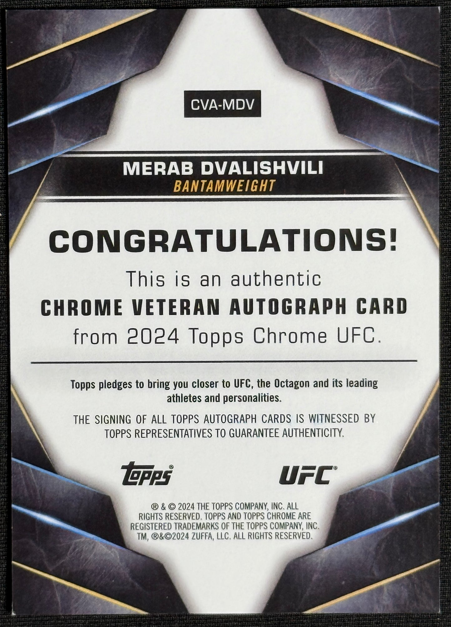 2024 Topps Chrome UFC Merab Dvalishvili Veteran Gold Auto Refractor #CVA-MDV