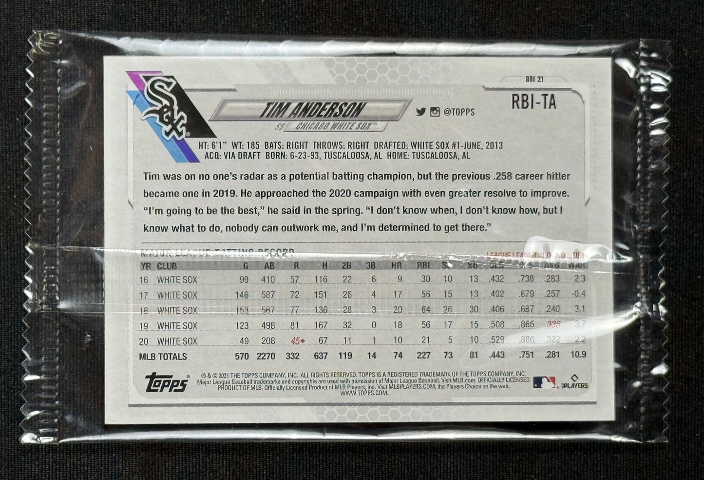Tim Anderson 2021 Topps R.B.I. Baseball SEALED #RBI-TA