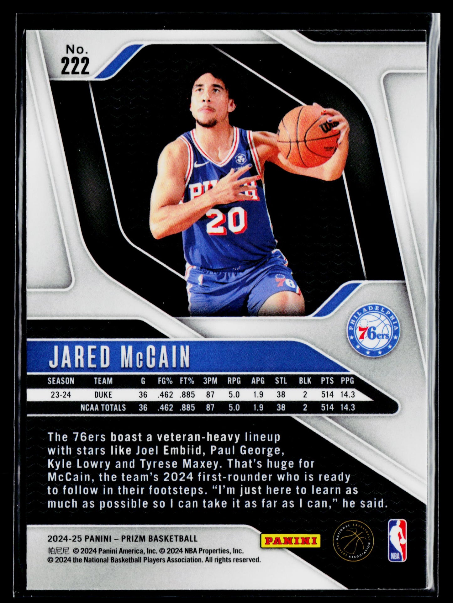 2024-25 Panini Prizm Jared McCain Rookie #222