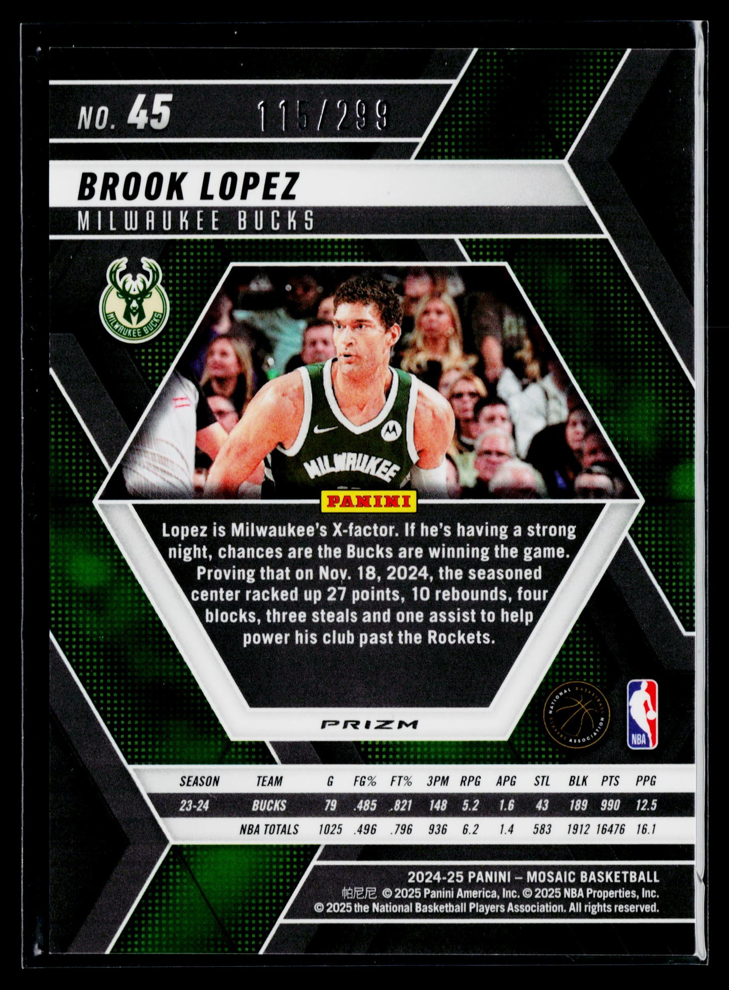 2024-25 Panini Mosaic Brook Lopez Red Seismic Mosaic #/299 #45