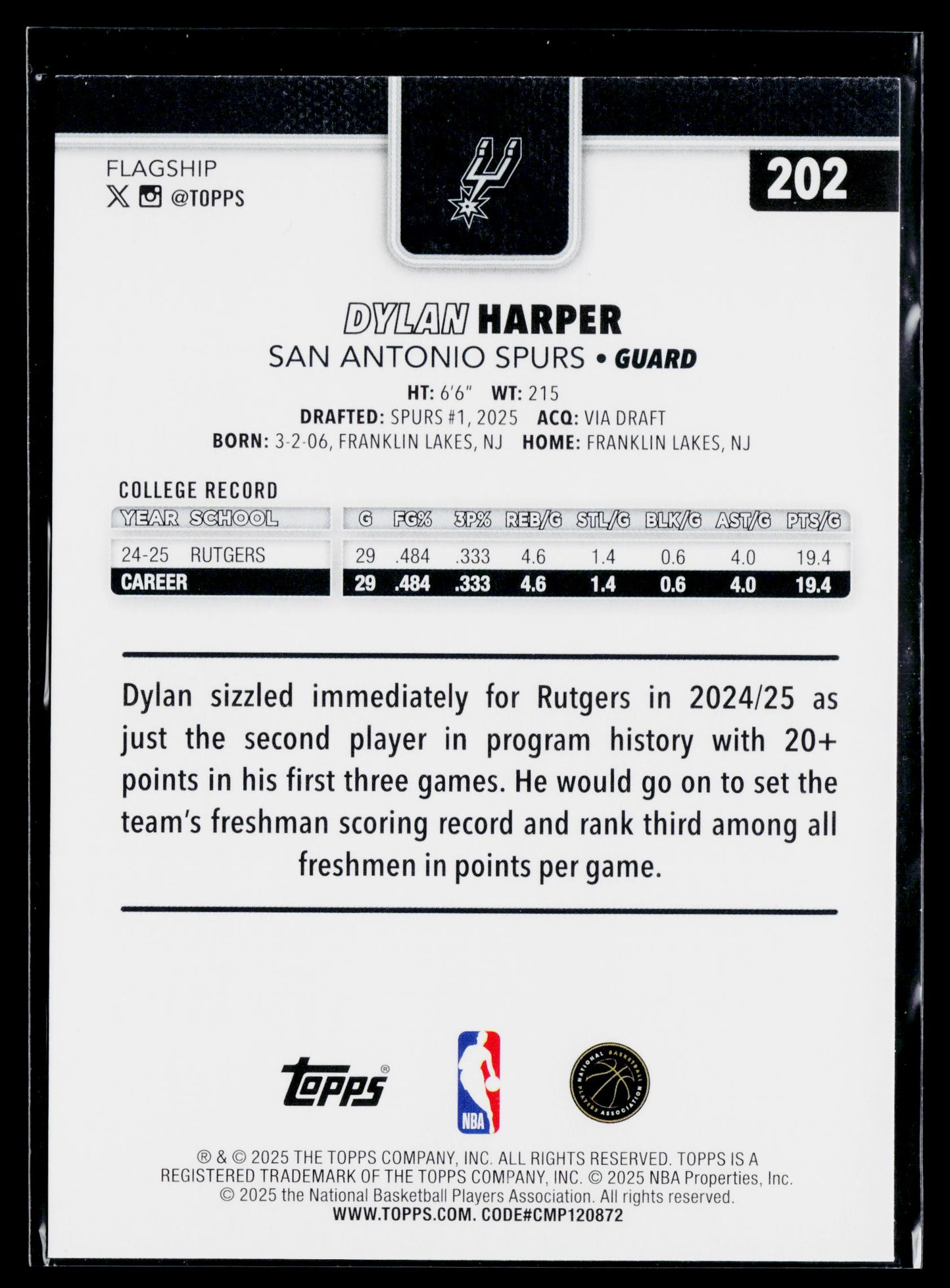 2025-26 Topps Dylan Harper Rookie #202