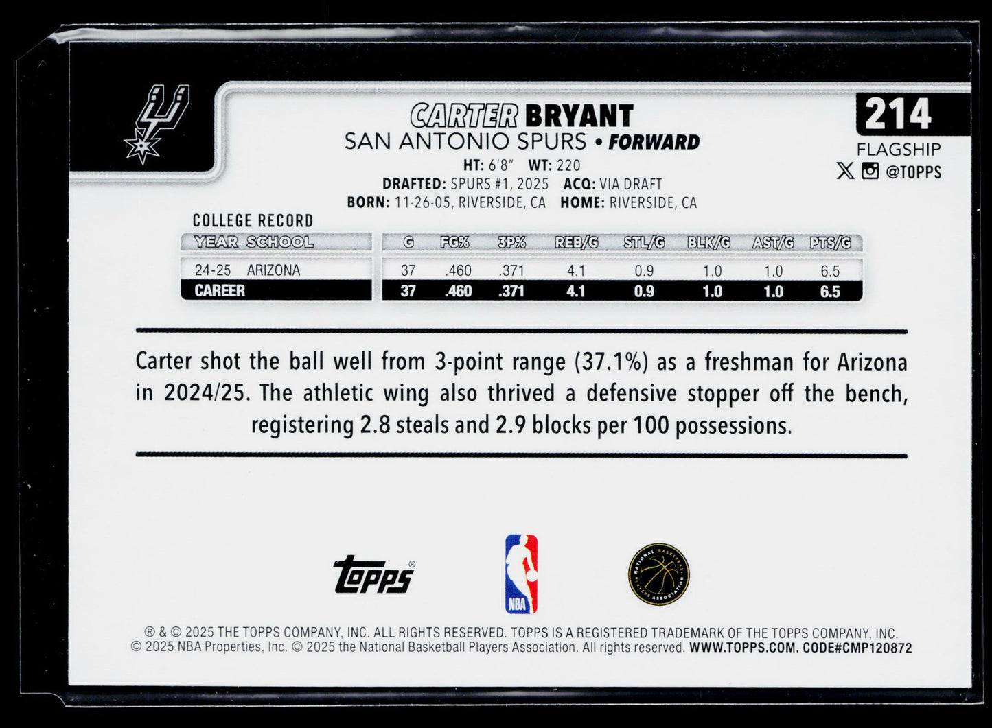 2025-26 Topps Carter Bryant Rookie #214